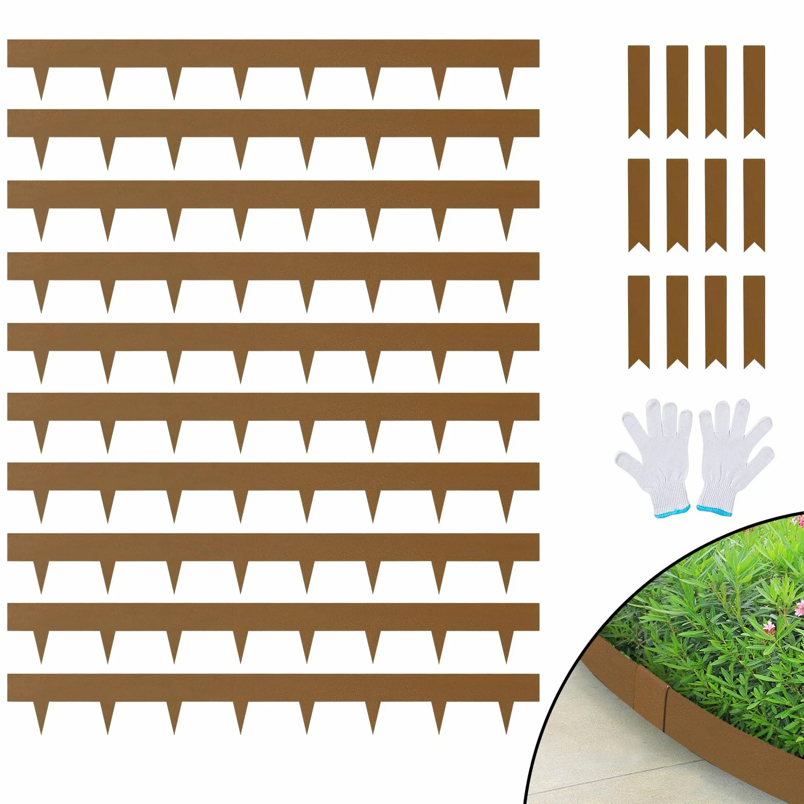 VEVOR Borde de Jardín de Acero, Paquete de 10, 100,6x5,1 cm, Tiras Resistentes, Marrón