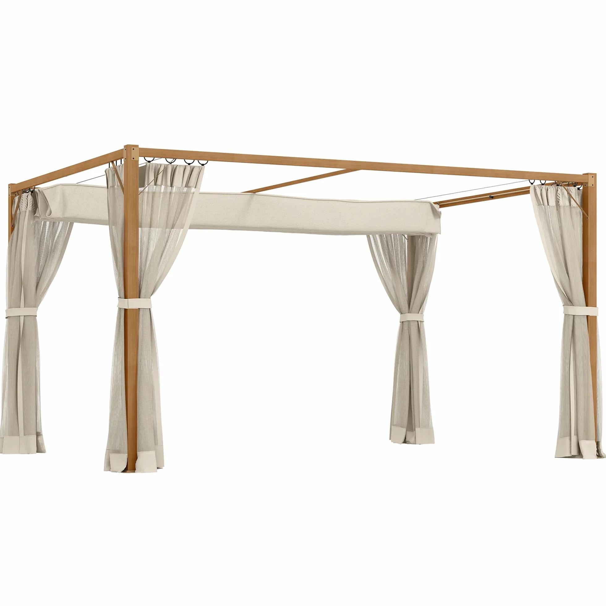Outsunny Pérgola de Jardín 3x4 m con Techo Retráctil y 4 Paredes Laterales de Malla, Cenador de Jardín con Estructura de Aluminio, UPF30+, Pabellón para Exterior, Patio, Terraza, Natural
