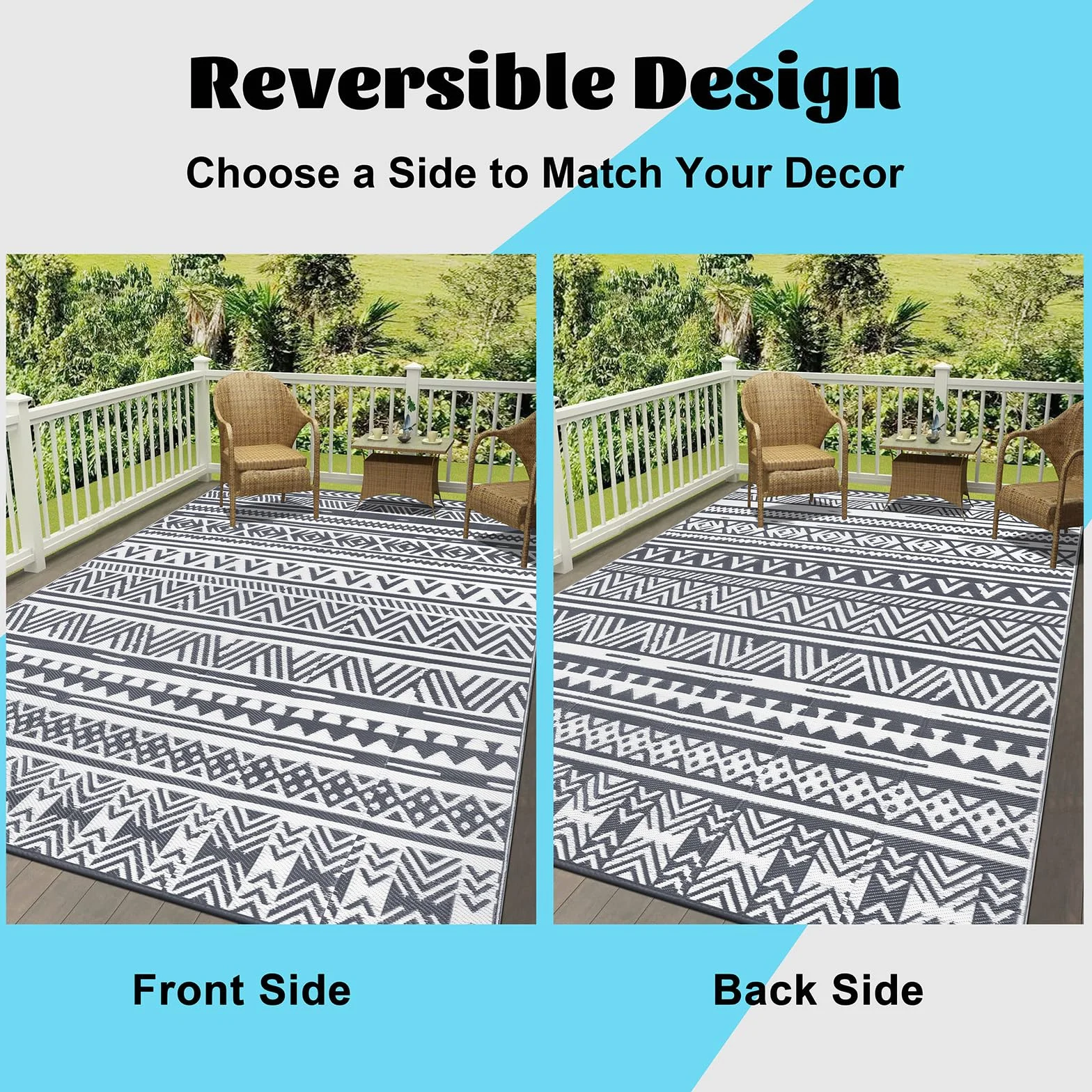 Enyhom Alfombra Exteriores Reversible 240 x 300 cm, Alfombra de Plástico Duradero para Jardín, Patio