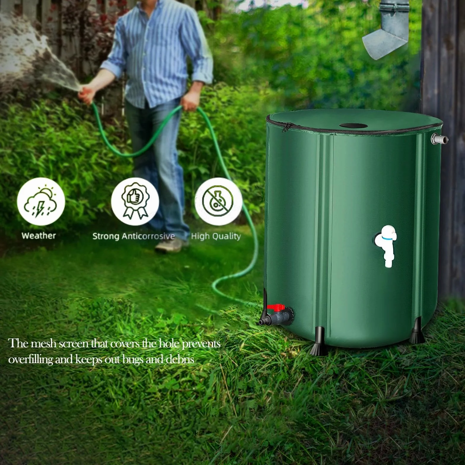 LOVIVER Contenedor de Barril Plegable 50L Colector de Agua Tanque Agua Jardín