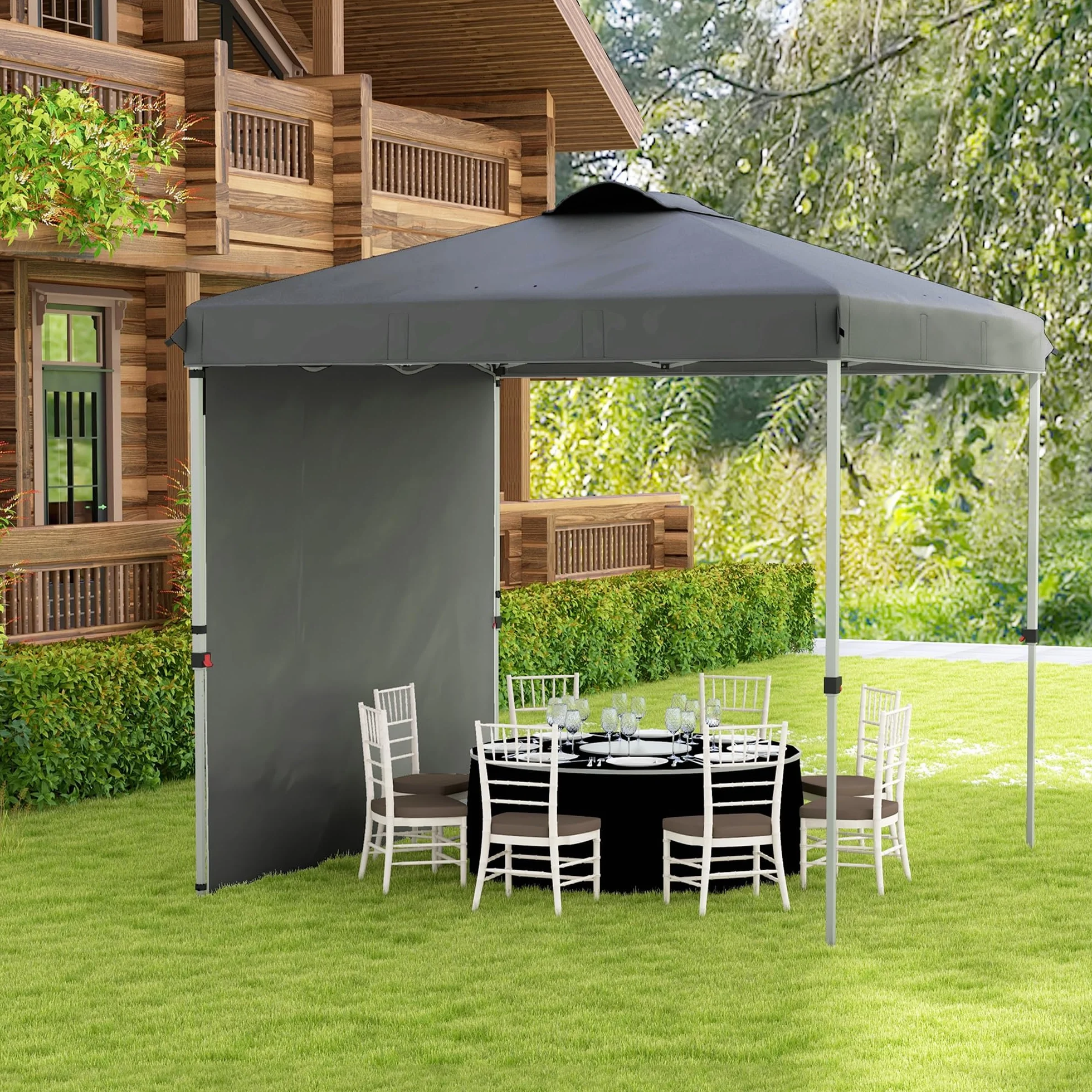 Outsunny Carpa Plegable 2,5x2,5 m Cenador de Jardín con 1 Pared Lateral Altura Ajustable en 3 Niveles Anti-UV Impermeable y Bolsa de Arena Gazebo para Exterior Camping Fiestas Gris Oscuro