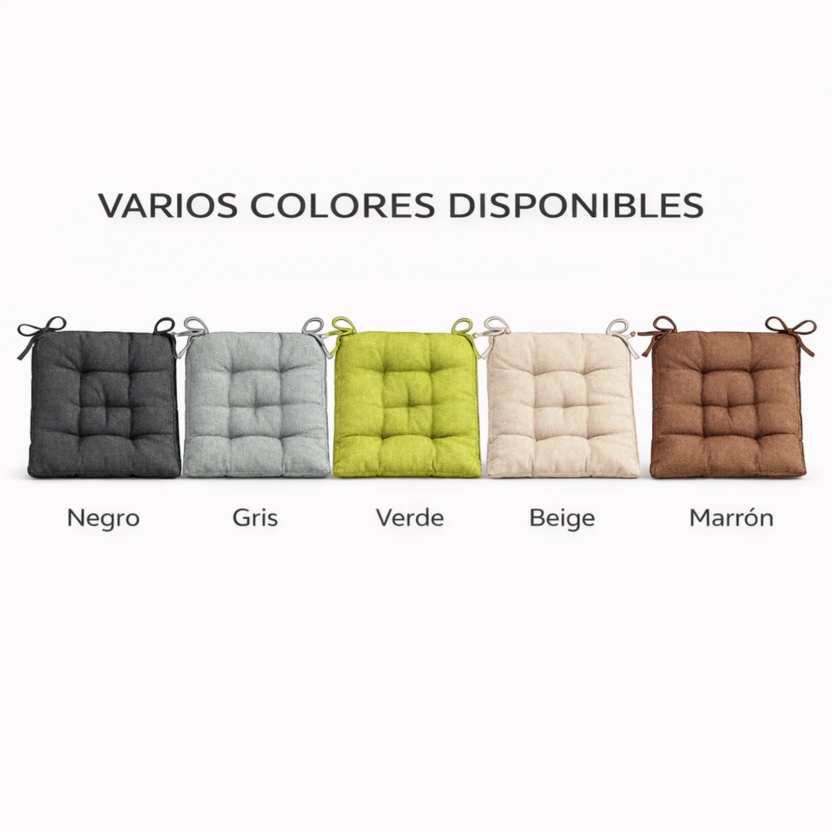 Cojines para Silla 40x40x5 cm Pack 4 con Cintas de Sujeción y Relleno Firme Beige