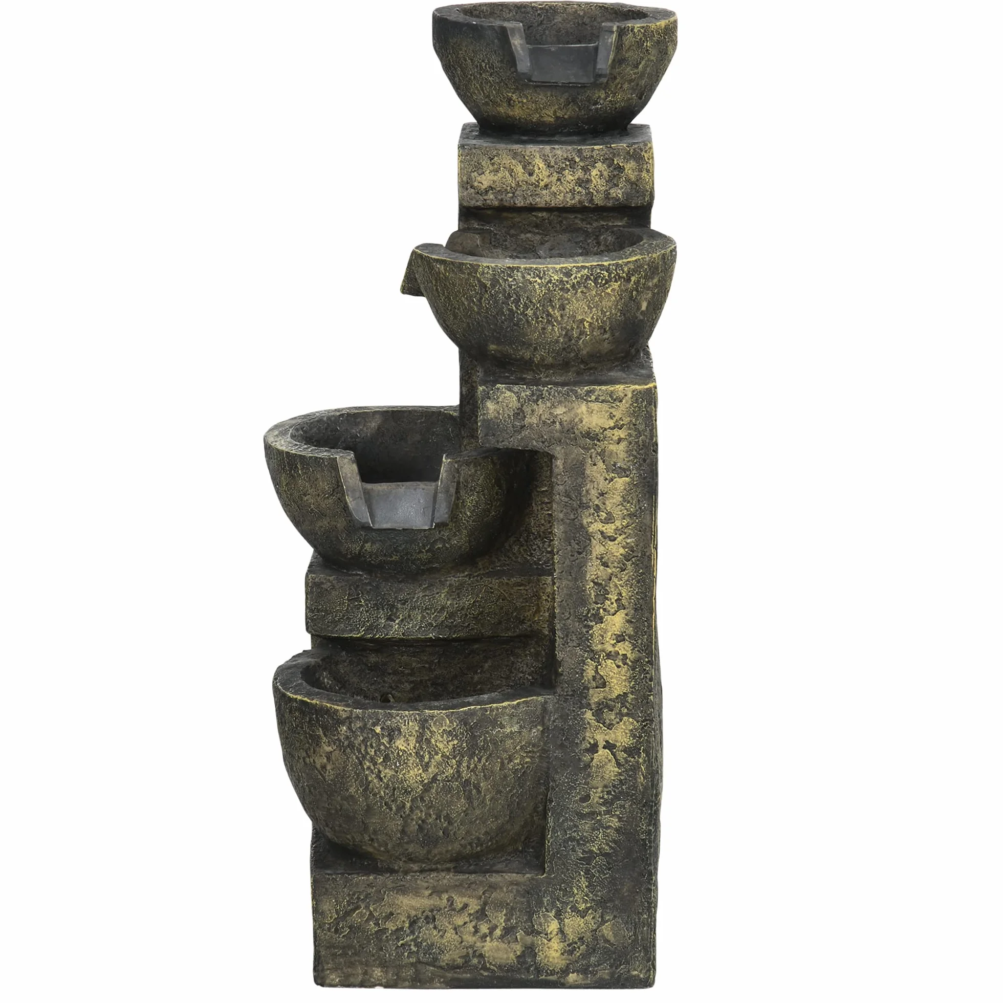 Outsunny Fuente de Jardín 5W Fuente de Agua en Cascada de 4 Niveles con Bomba de Agua y Salida de Agua Ajustable para Decoración Patio 25x24x60 cm Multicolor