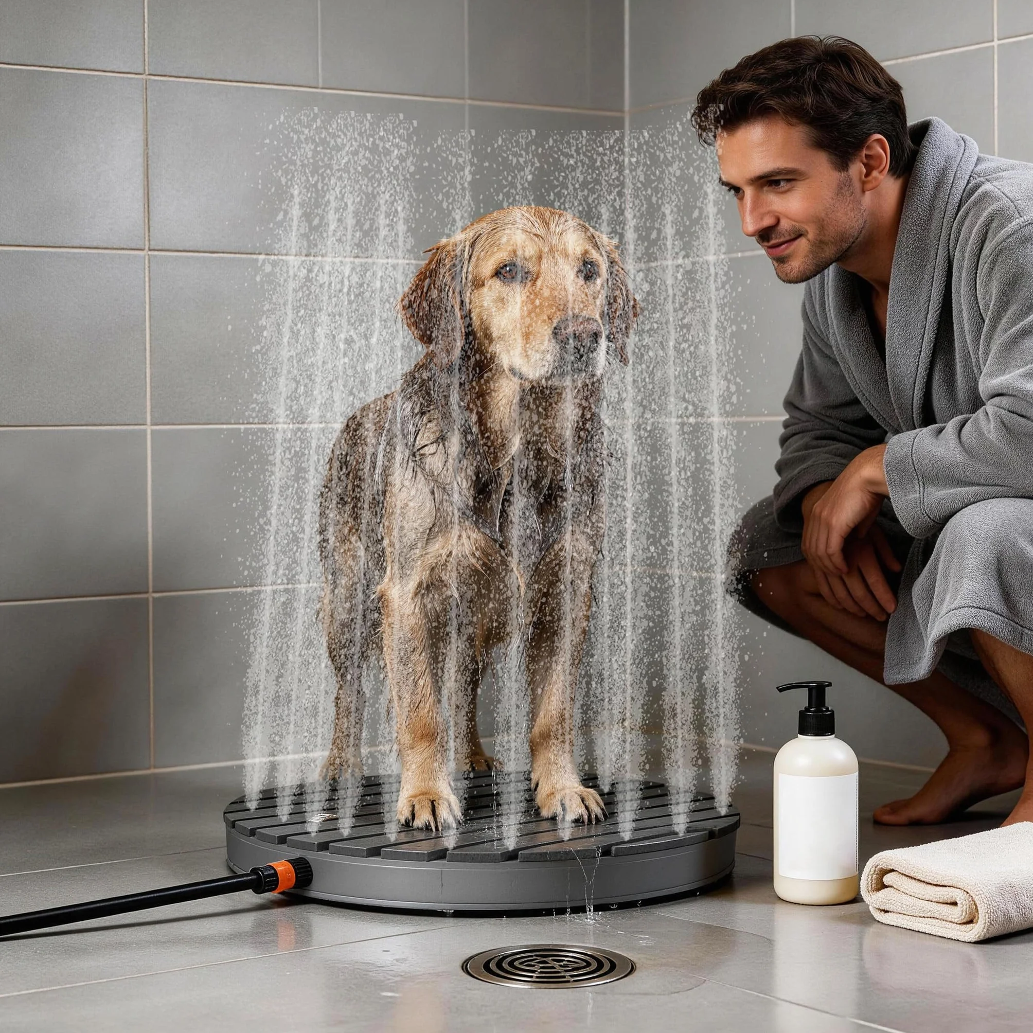 Ducha de jardín WPC/Aluminio Antracita móvil para Acampar Sauna sin Deslizamiento Redondo