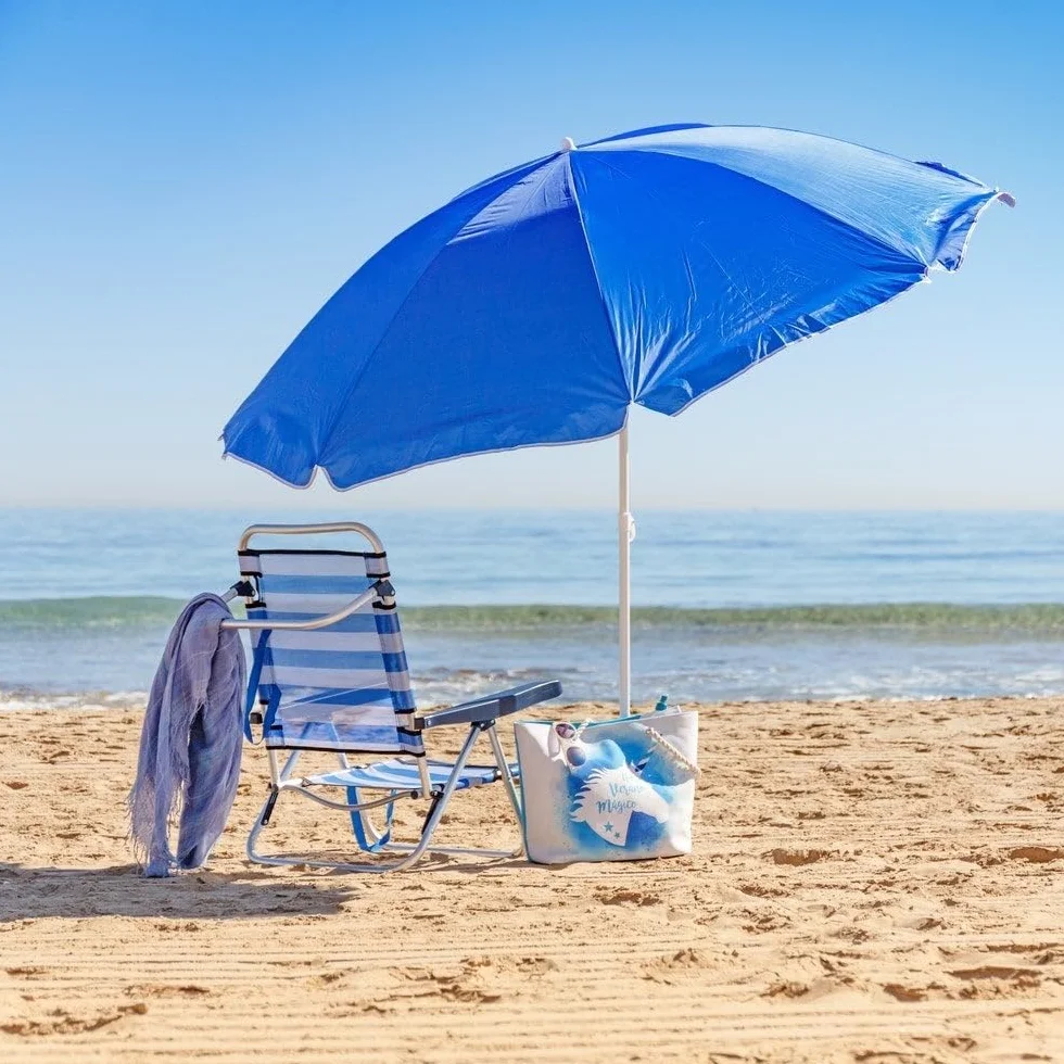 LOLAhome Sombrilla de playa UPF+50 Ø 180 cm acero nylon azul