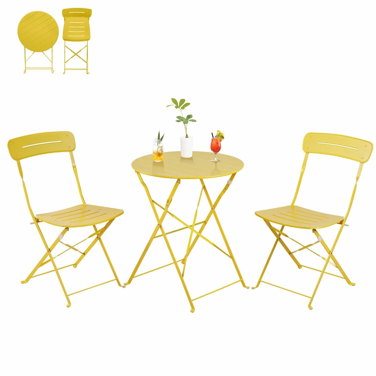 Juego de mesa de bistró con 2 sillas, muebles de terraza resistente a la intemperie, 3 piezas (amarillo)