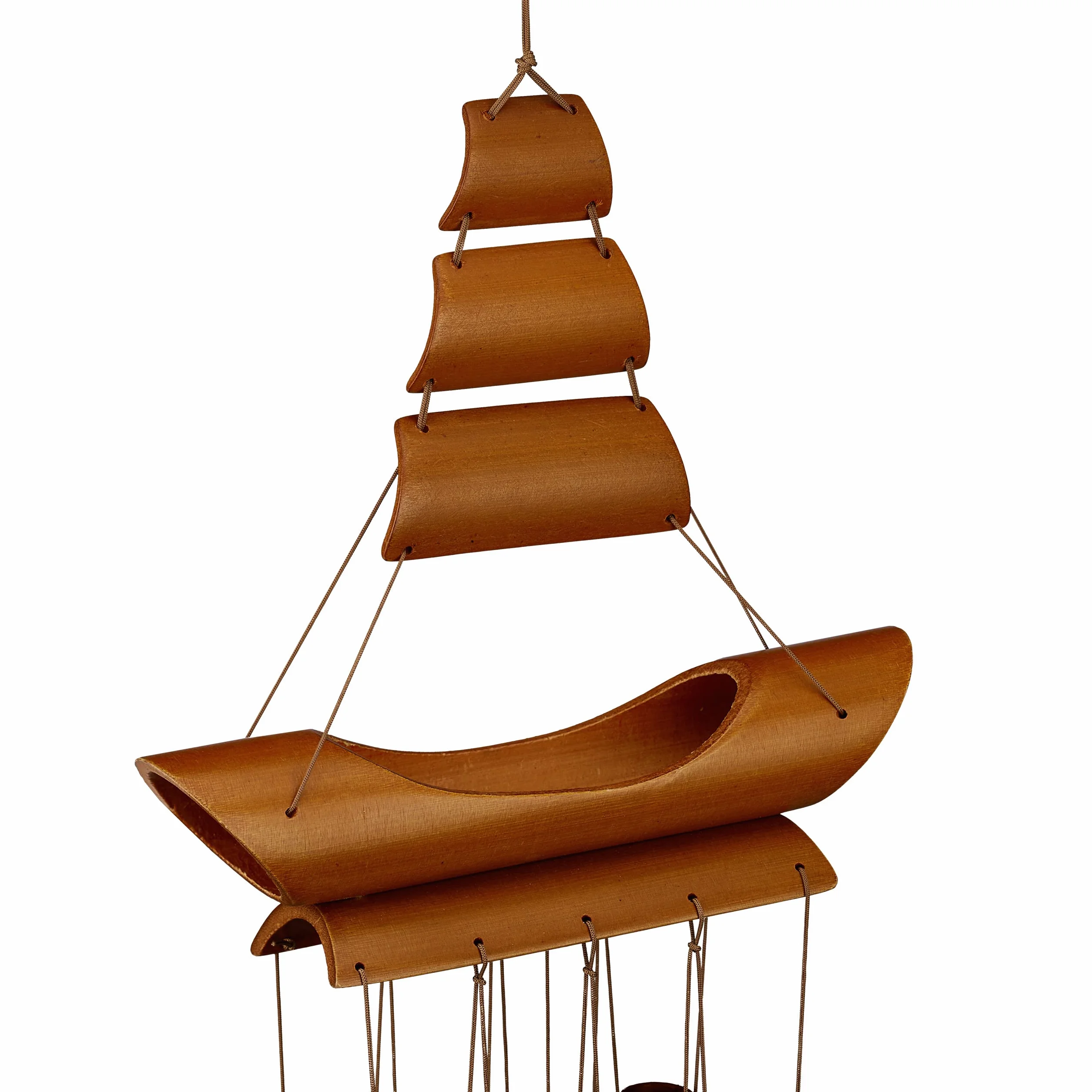 Relaxdays Carillón Viento Bambú Juego Campanas Diseño Velero Decoración Colgante 72x20x6 cm Marrón