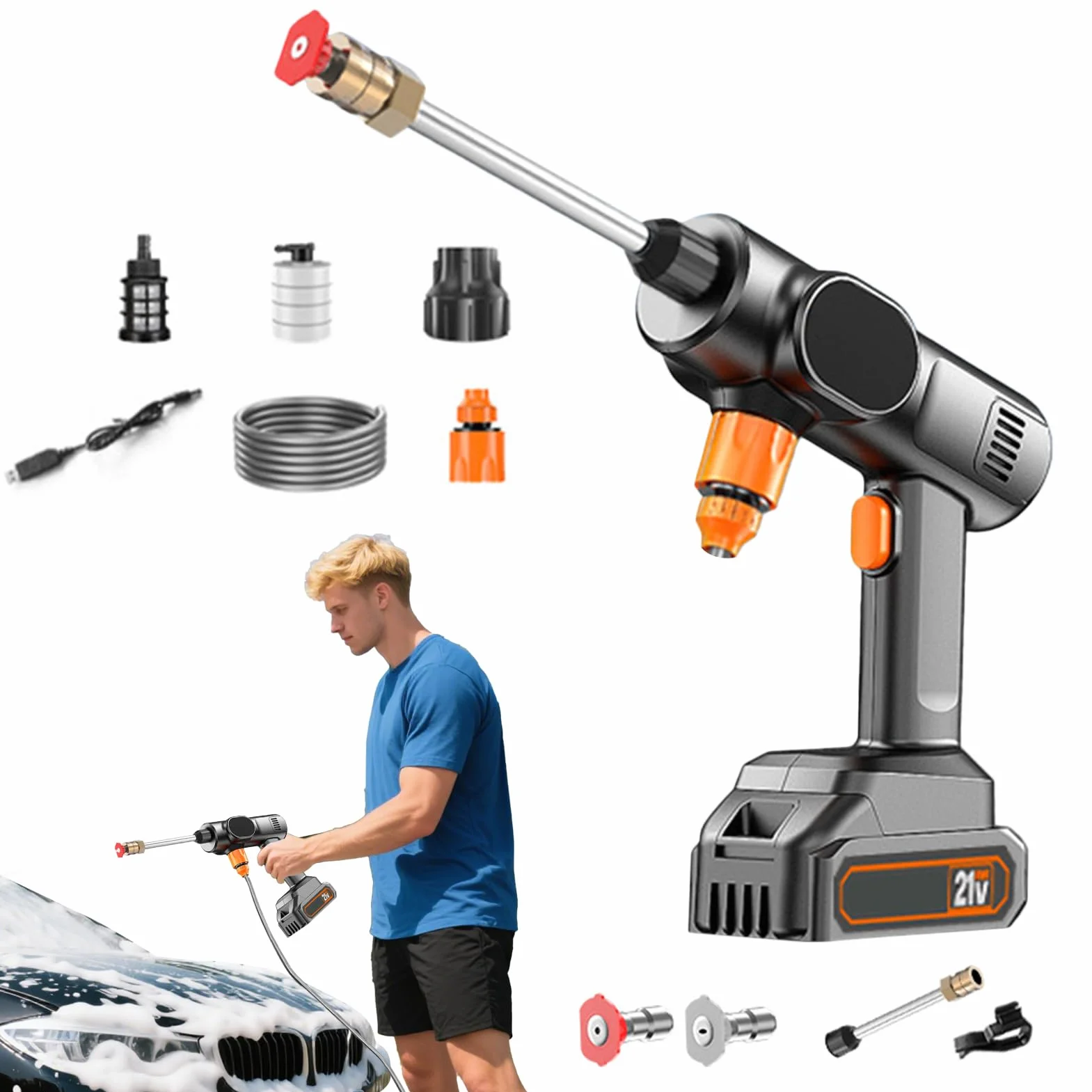Hidrolimpiadora Máquina de Limpieza Sin Cable 21V | De Suelos Portátil Para La Limpieza De Coche Jardín Entrada Terraza Patio Exterior Industrial Y Comercial