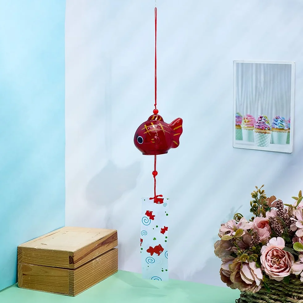 PH PandaHall Campana de Viento Japonesa Motivo Goldfish Rojo Hecha a Mano Colgante para Hogar Jardín Patio