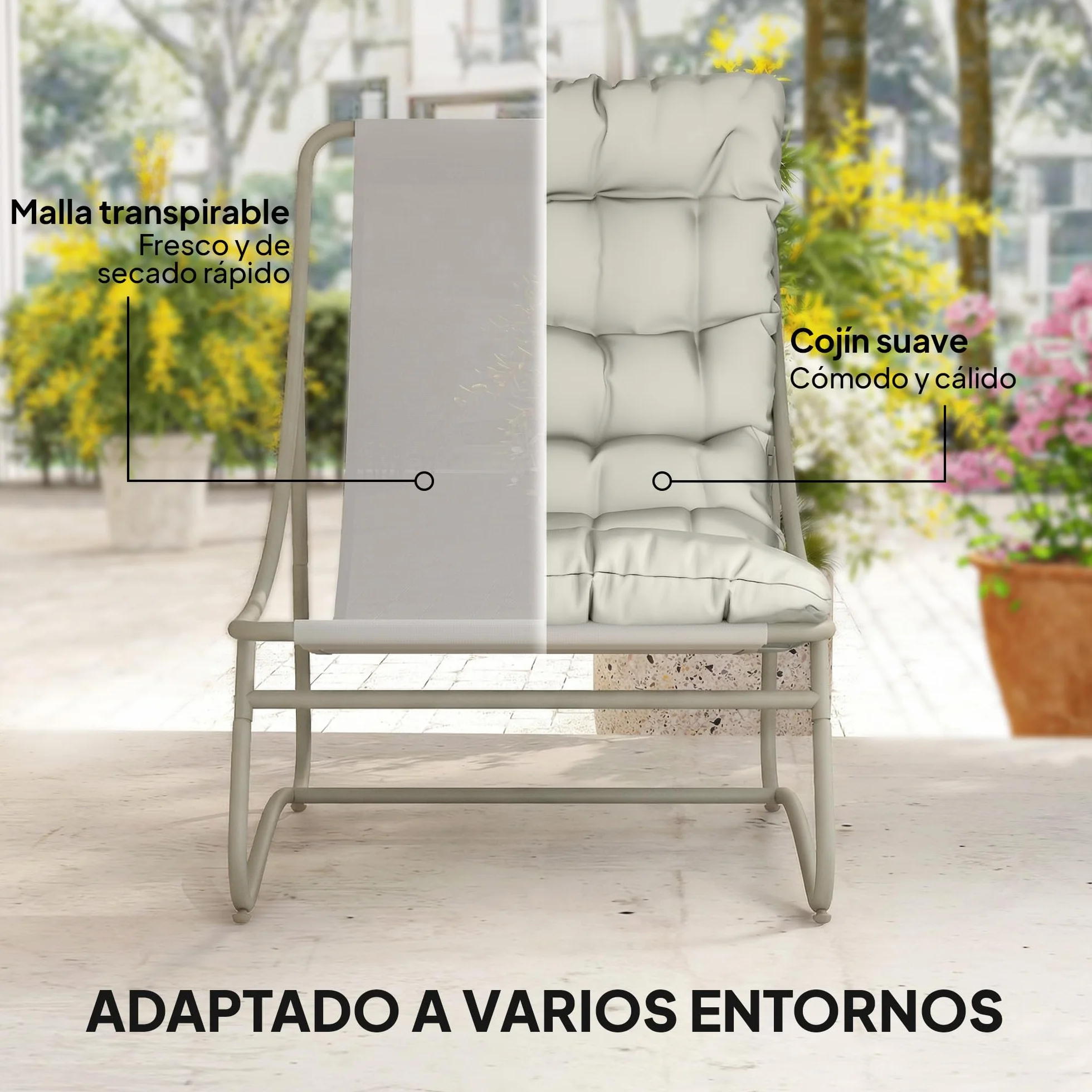 Outsunny Conjunto de Mesa y Sillas de Terraza Exterior 3 Piezas, Muebles de Jardín con Cojines, Gris Claro