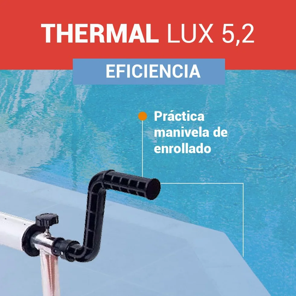 PisciHogar Enrollador Manta Térmica Thermal Lux 5.2 Cobertor Solar Piscina Ajustable 5.2m Ancho