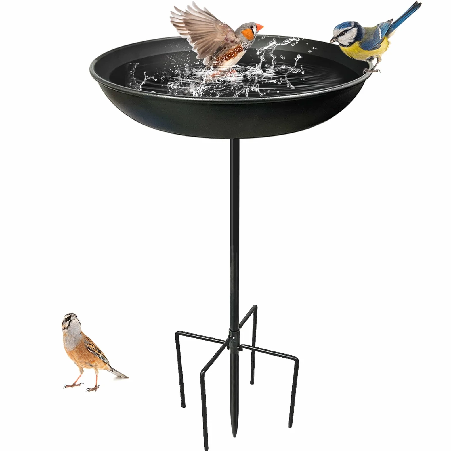 Comedero Pájaros Exterior Metal, Bebedero con Pie, Baño de Pájaros 26x64 cm, Soporte Regulable, Decoración Jardín Negro