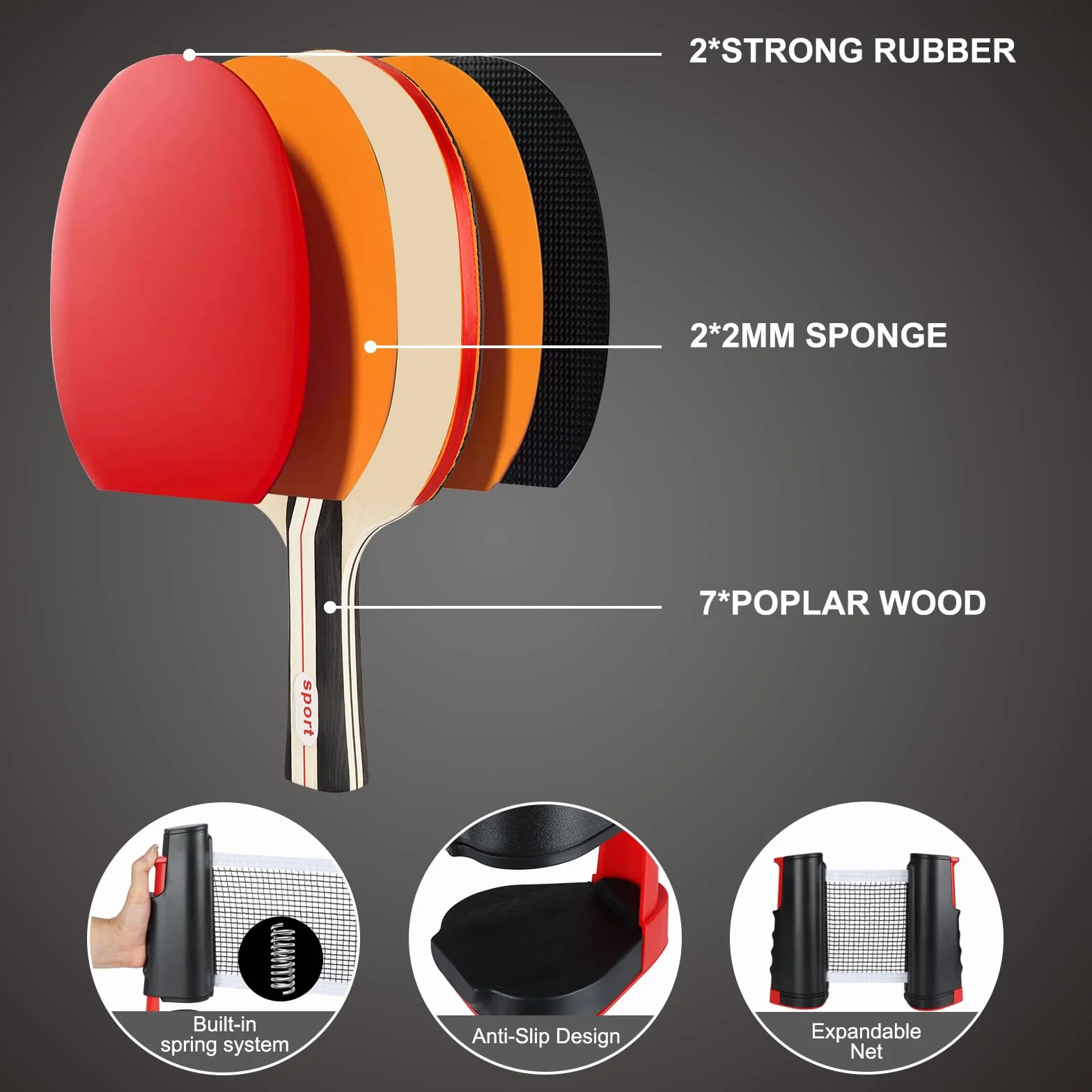 Set de Ping Pong Portátil 2 Raquetas 6 Pelotas Red Retráctil Bolsa Transporte
