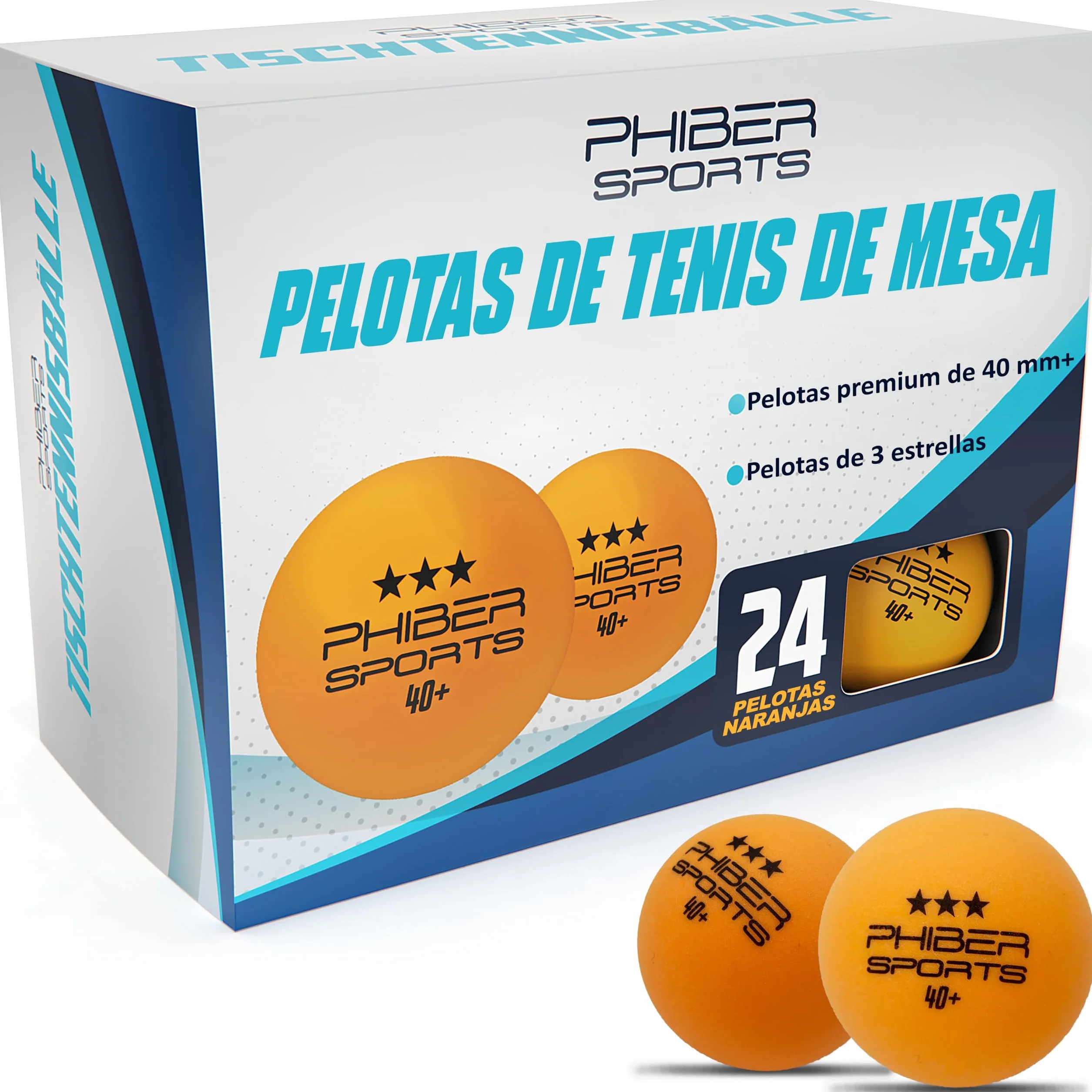 PHIBER-SPORTS Pelotas de Tenis de Mesa Premium 3 Estrellas 24 Piezas Naranja