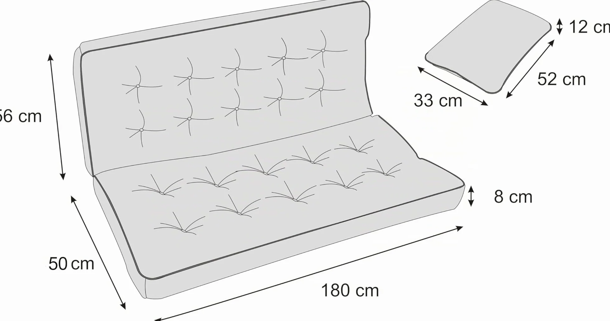 Cojín para Banco Impermeable 180 cm Grafito - Cojines Blandos de Asiento y Respaldo