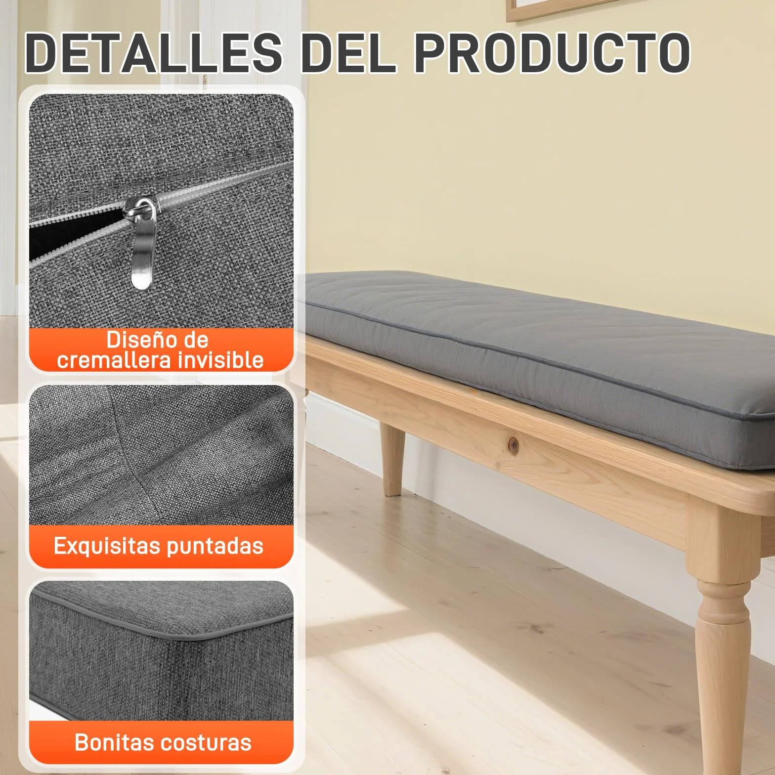 Cojines para Banco a Medida con Funda Desenfundable y Espuma 75D Impermeable Jardín Terraza