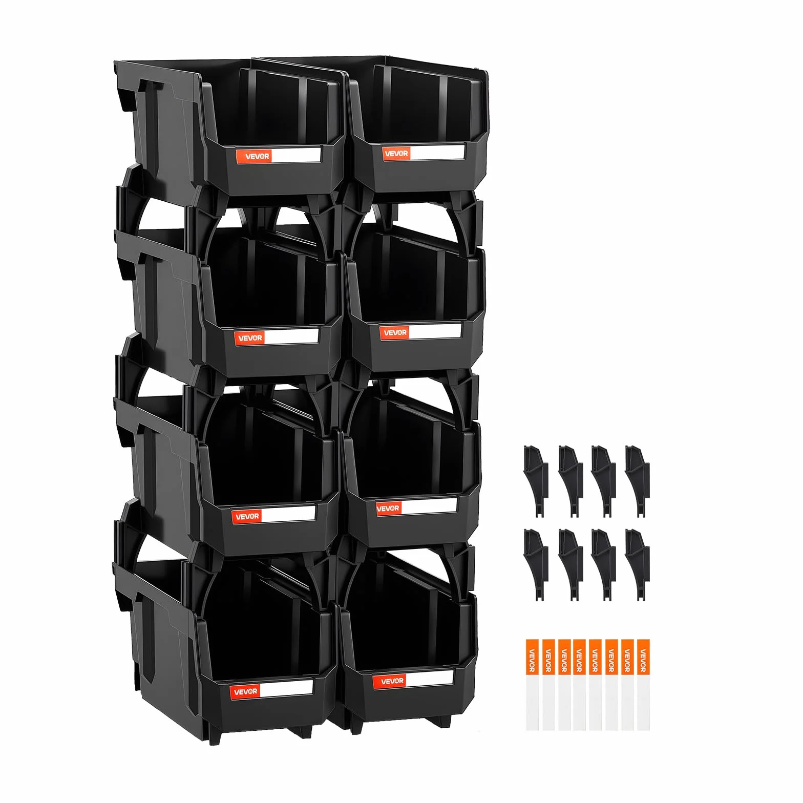 VEVOR Cajas Apilables de Almacenamiento, 276 x 140 x 130 mm, Plástico PP, Transparentes, 8 uds, Negro