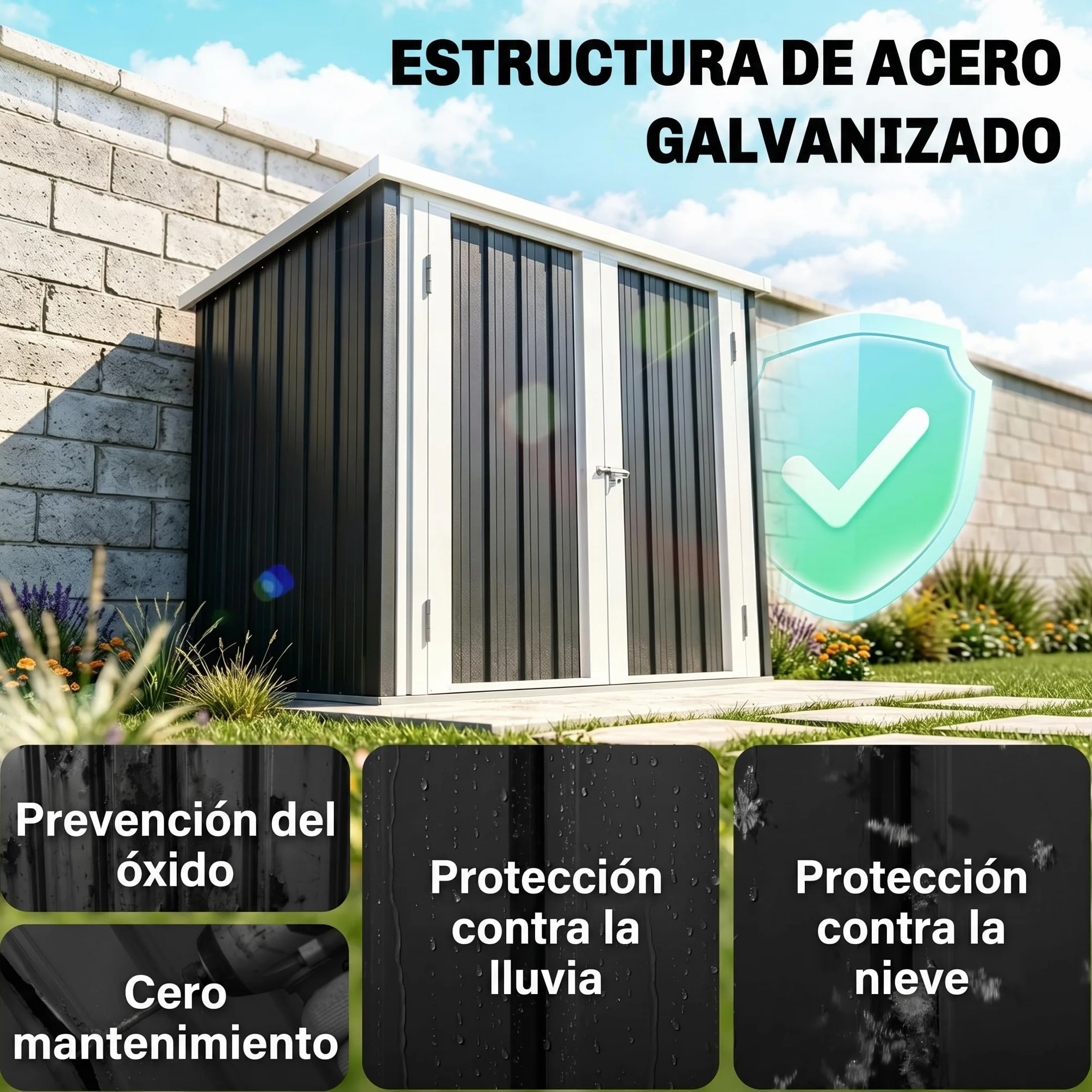 Outsunny Cobertizo de Jardín Metálico 1,26 m² 147x86x134 cm Caseta de Exterior con 2 Puertas y Cerradura