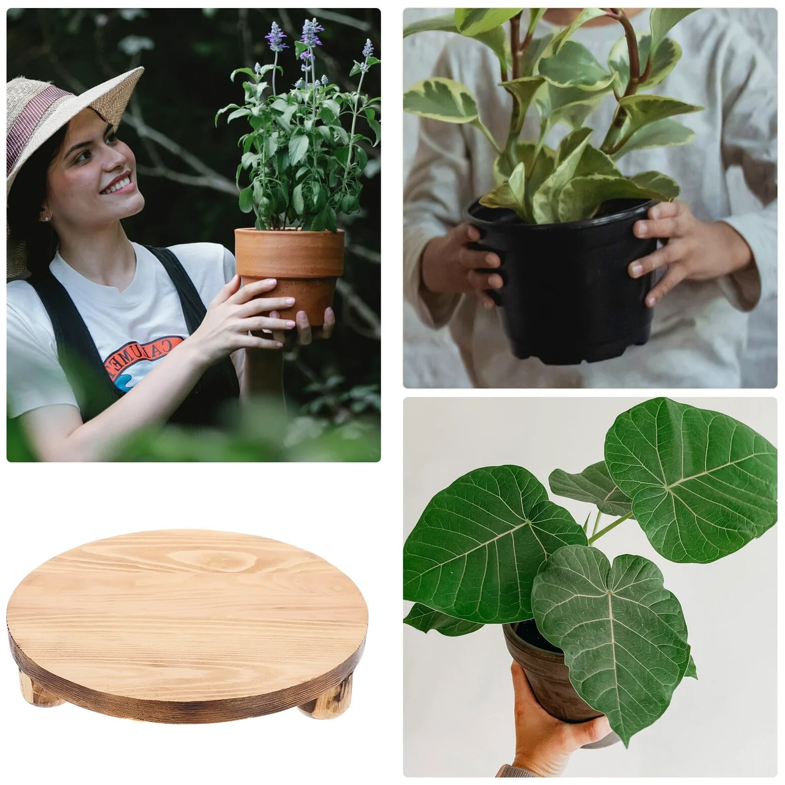 Gatuida Soporte para Macetas de Madera Beige Redondo y Estable, Elevador Multifuncional para Plantas y Bonsáis Hogar