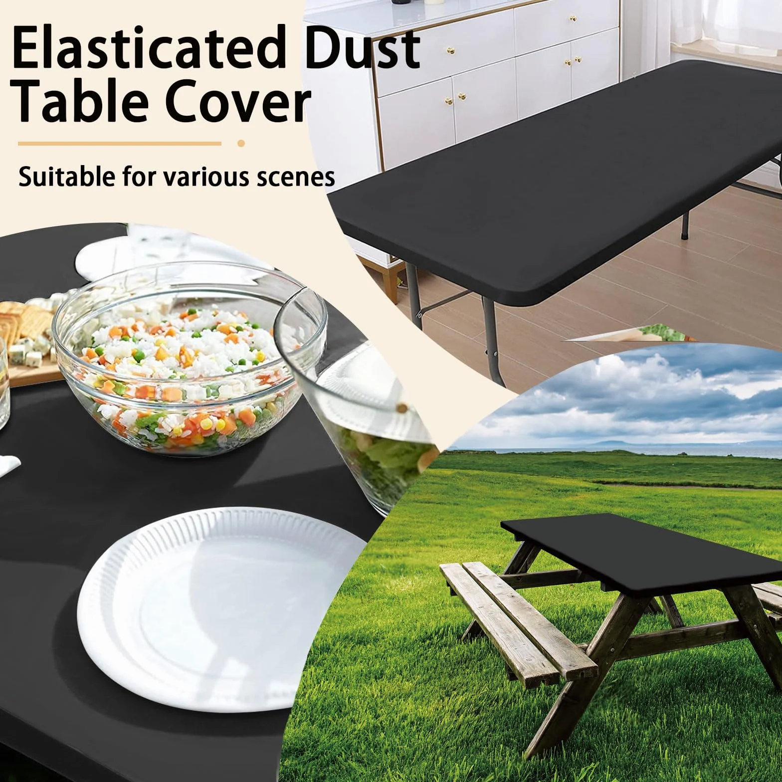 Mantel rectangular impermeable de poliéster para mesa de picnic 4 pies ajustable
