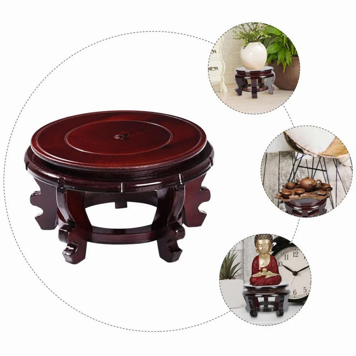 Kichvoe Soporte de Madera Maciza para Macetas y Figuras Decorativas, Base Redonda de 24 Cm Diámetro, Altura 12 Cm, Capacidad hasta 70 Kg, Adecuado para Plantas de Interior y Exhibición
