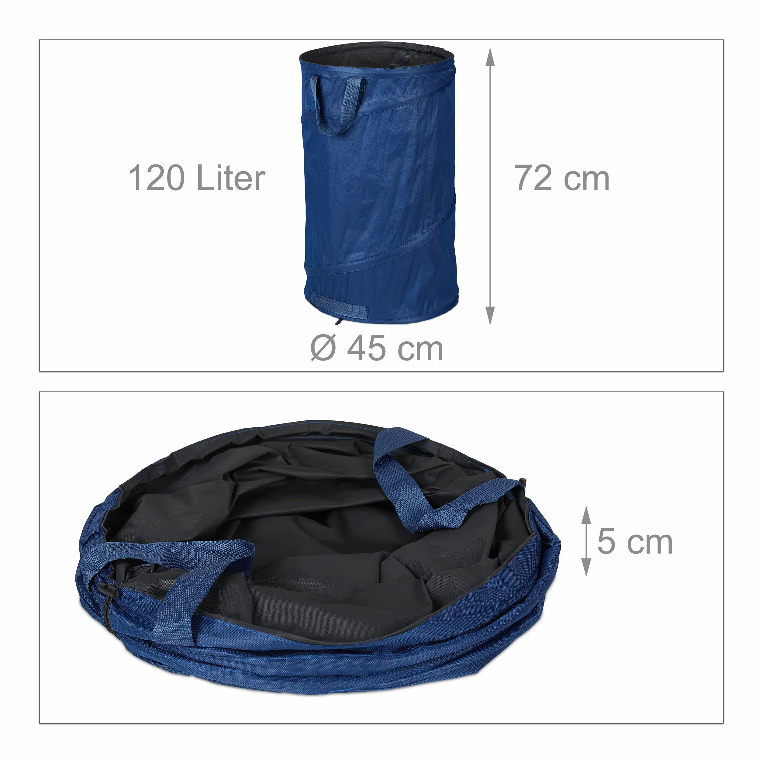 Relaxdays Sacos Hojas PopUp 120L Auto-desplegables Impermeable UV Azul Set2