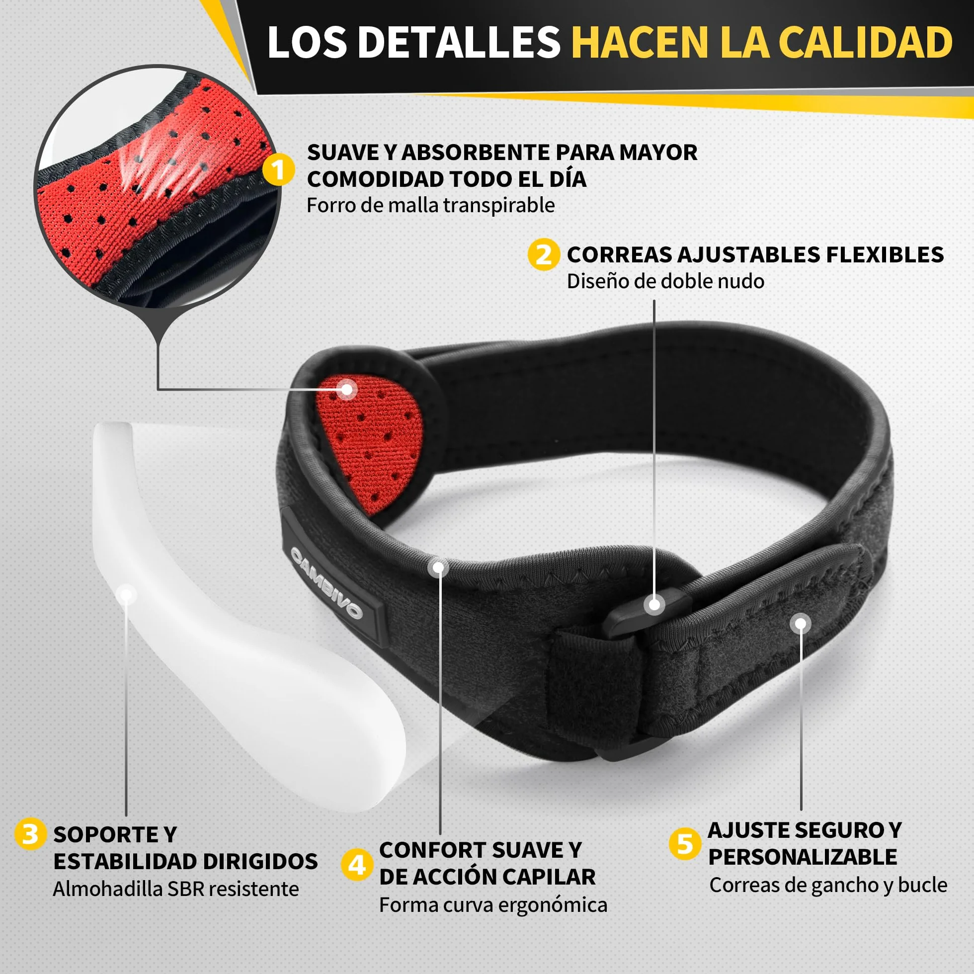 CAMBIVO Rodillera Ajustable x2, Cinta Rotuliana, para Menisco y Ligamento, Tendón Rotuliano, Correr, Gimnasio, Alivio Tendinitis