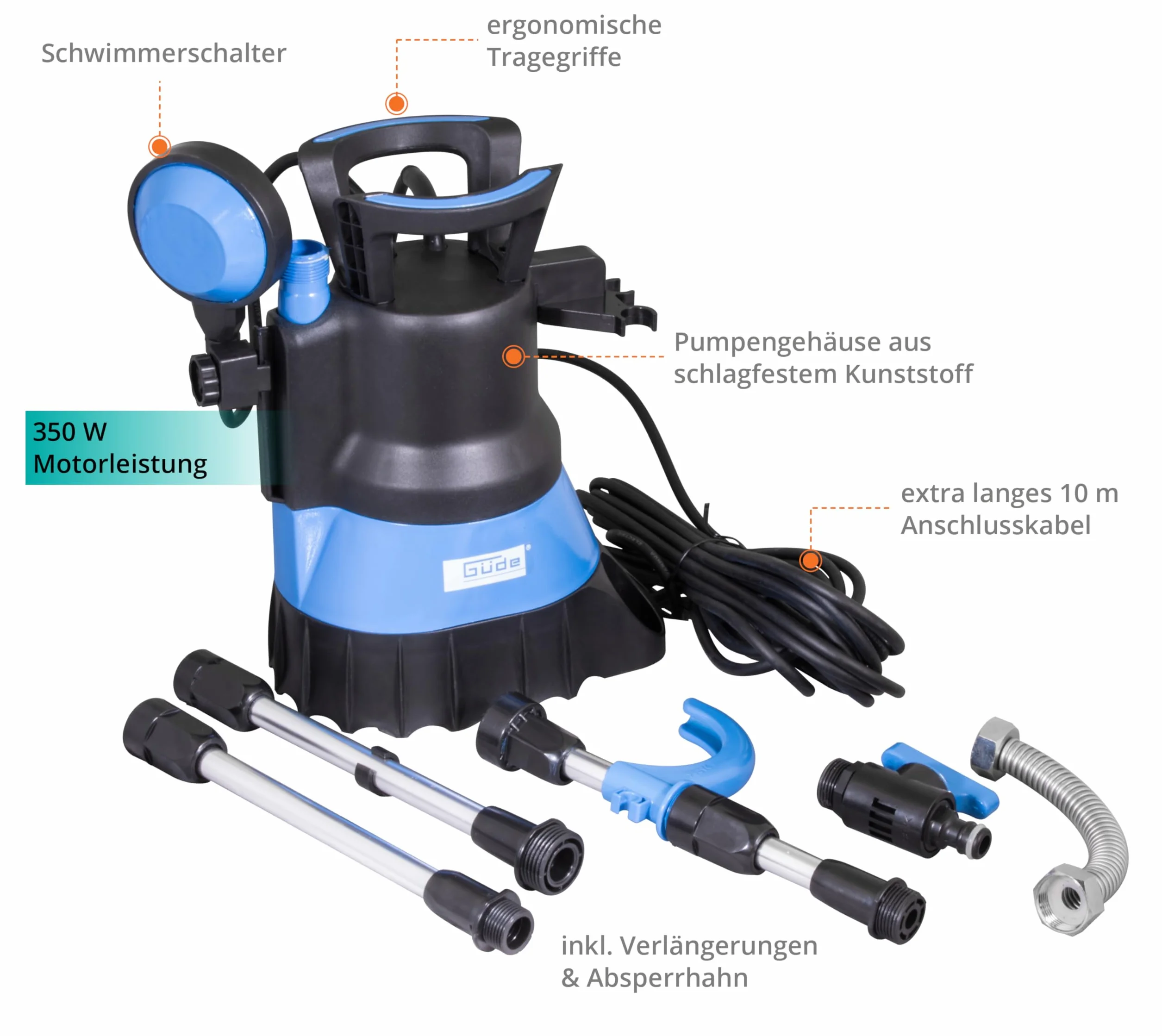 Güde Bomba sumergible GFP 5201 350W 5200 l/h 11m 7m Noryll 10m 3mm