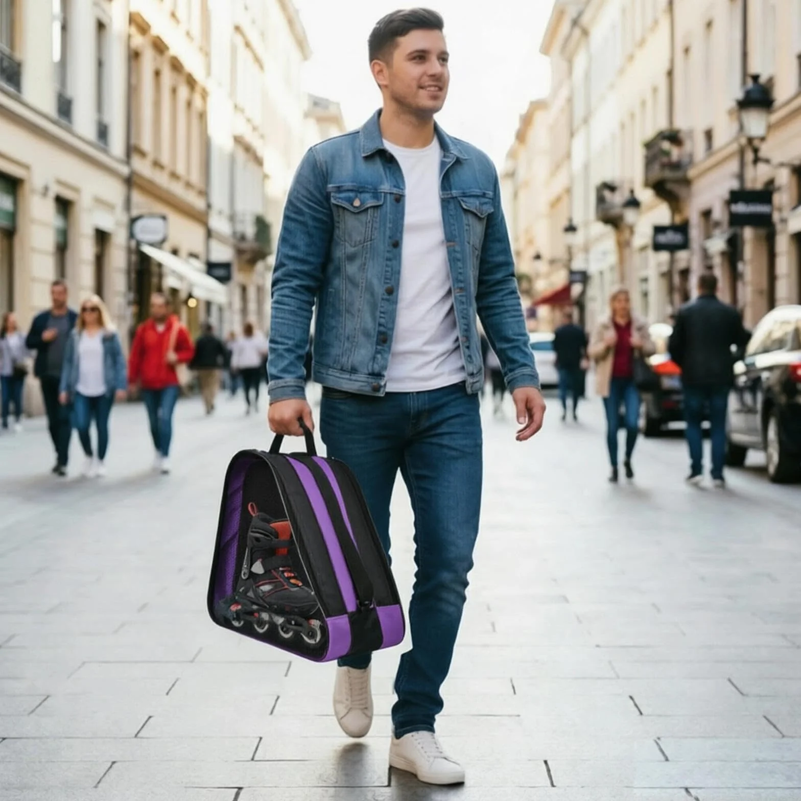 Bolsa para Patines de Tela Oxford Resistente, Mochila con 3 Compartimentos y Correa Ajustable