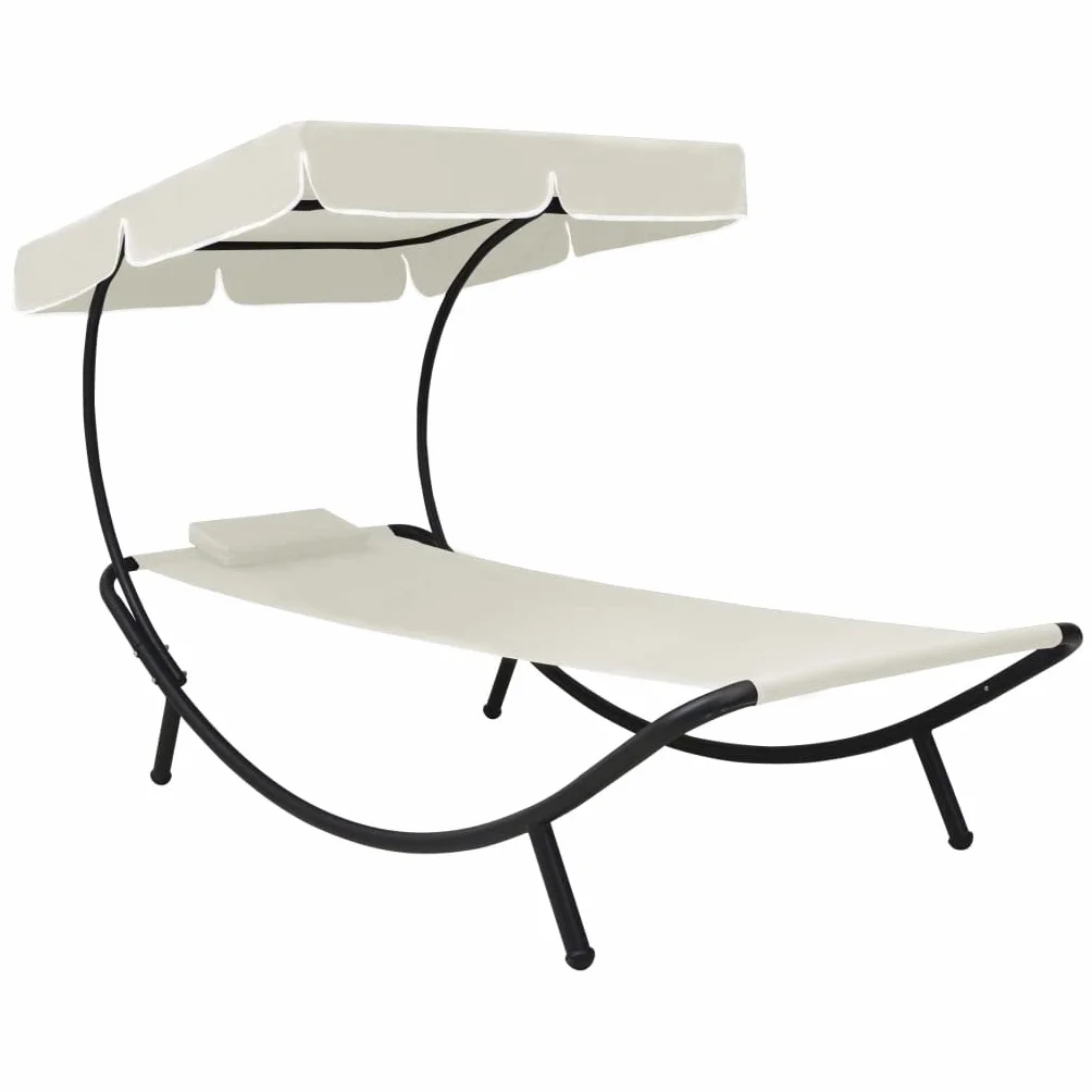 vidaXL Tumbona Doble de Jardín con Toldo y Cojines Asientos Hamaca Balancín Sillón Mobiliario Muebles Decoración Bricolaje Sillas Terraza Blanco Crema