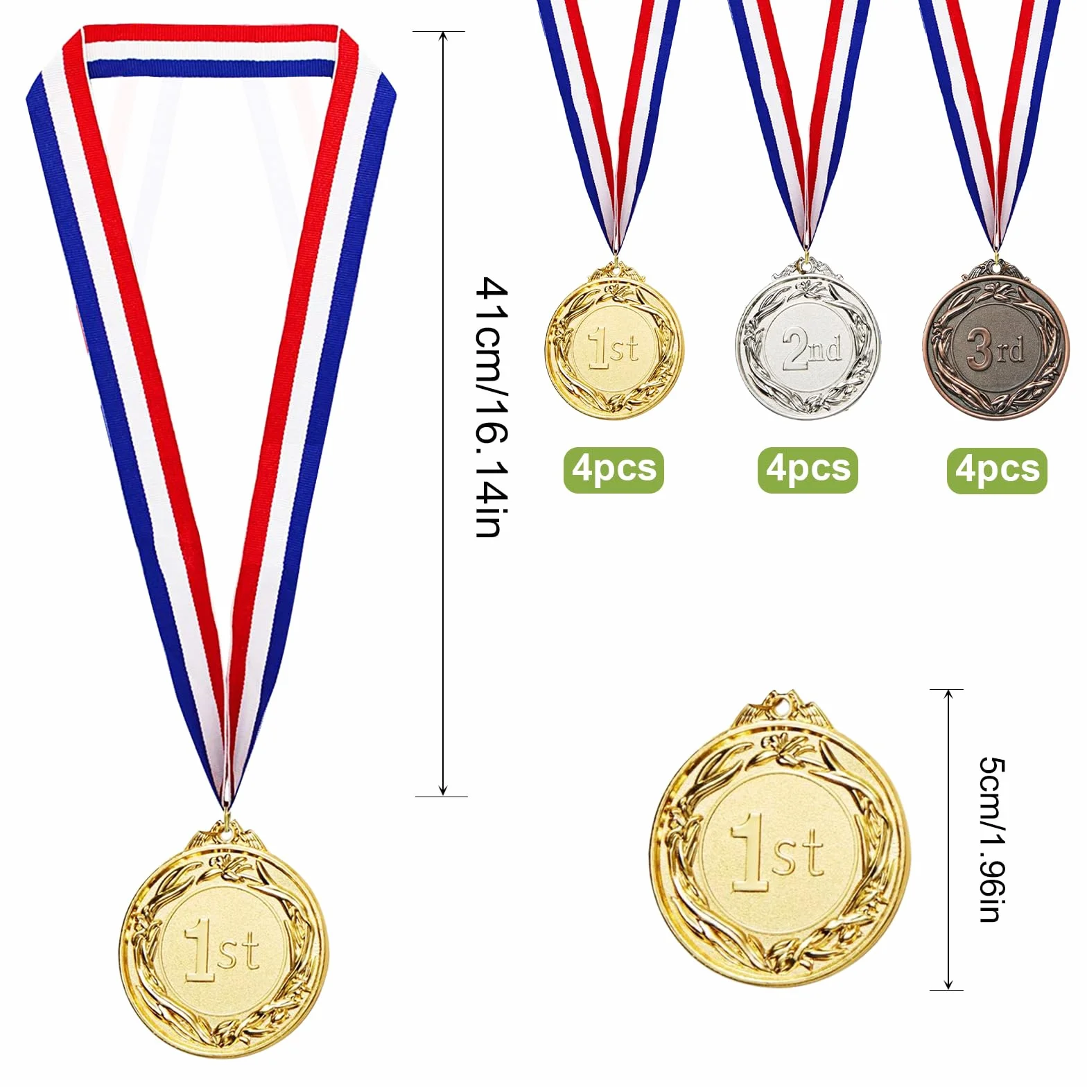 Medallas de Metal Oro Plata Bronce con Cintas para Niños Adultos Juegos Escolares Fútbol