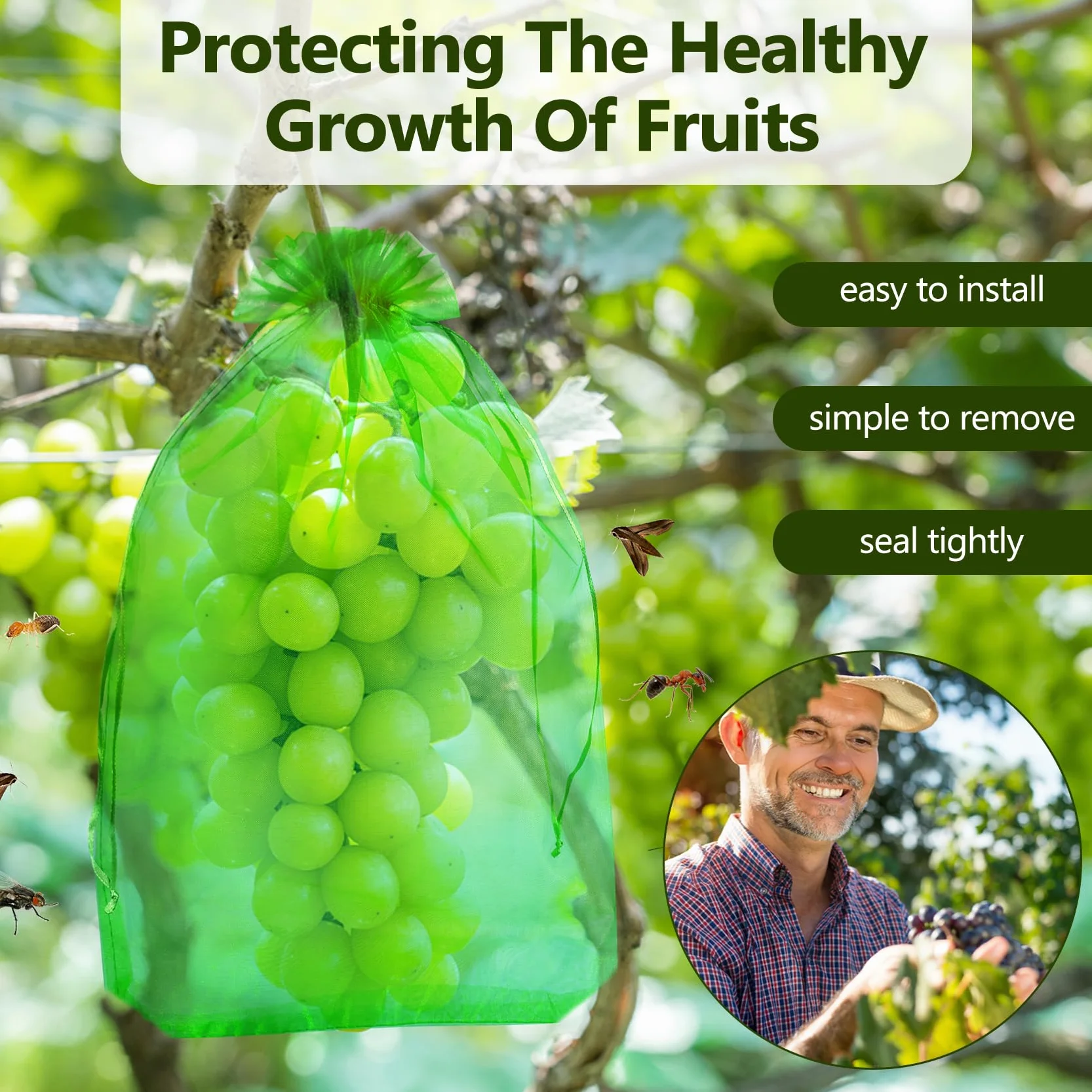 Bolsas Organza Fruta 40x30 cm con Trampas Adhesivas - Proteccion para Uvas y Cultivos