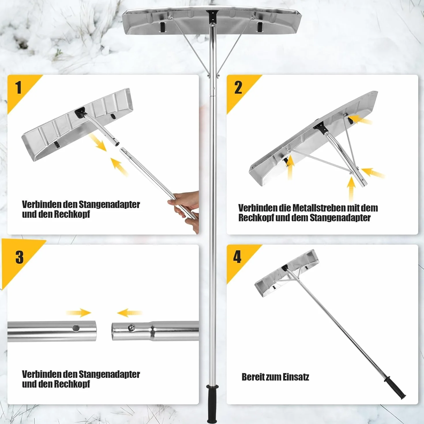 GOPLUS Rastrillo de Nieve para Tejados Extensible 1,48-6,08 m Quitanieves