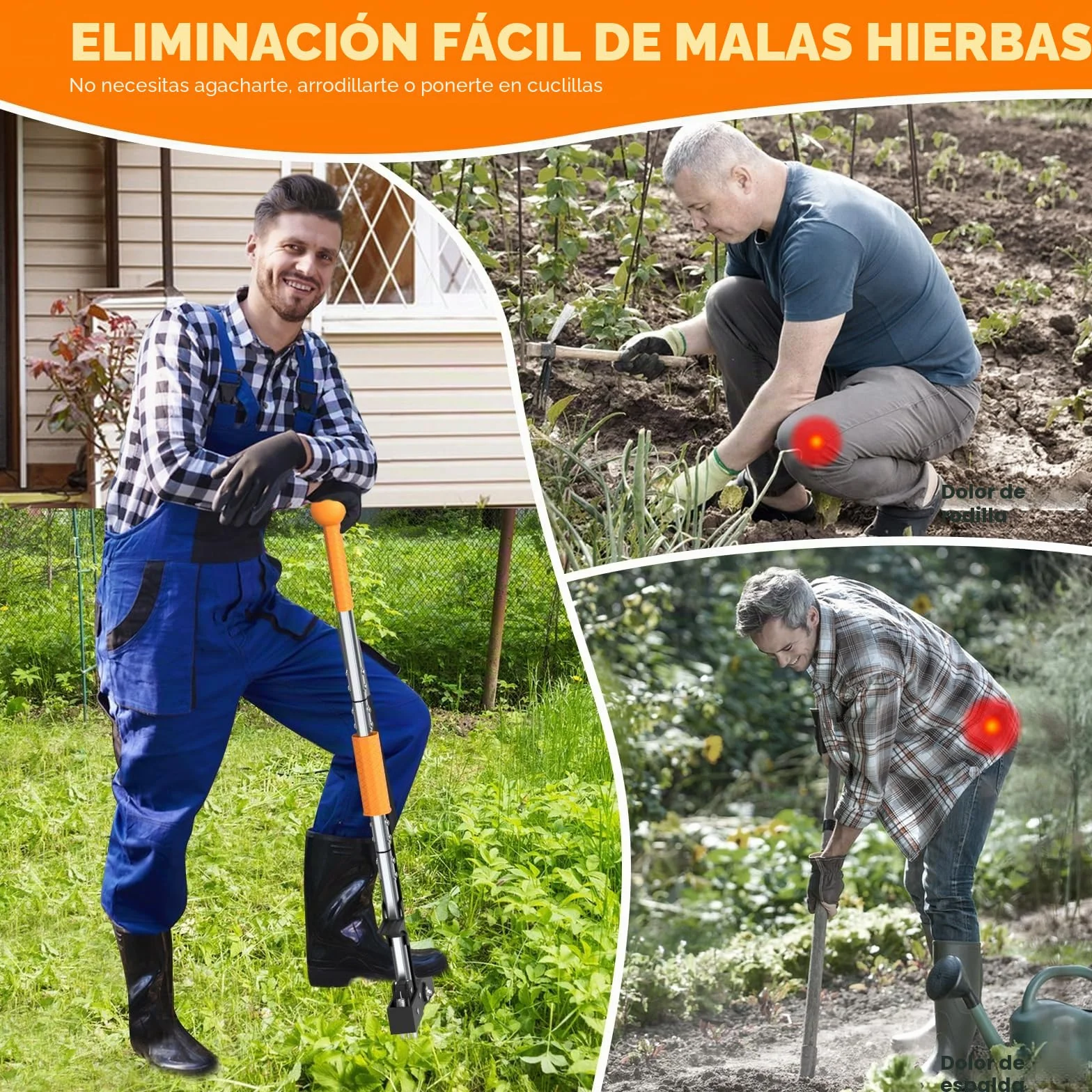 Herramienta de arrancar malas hierbas con 4 garras y mango de 39"