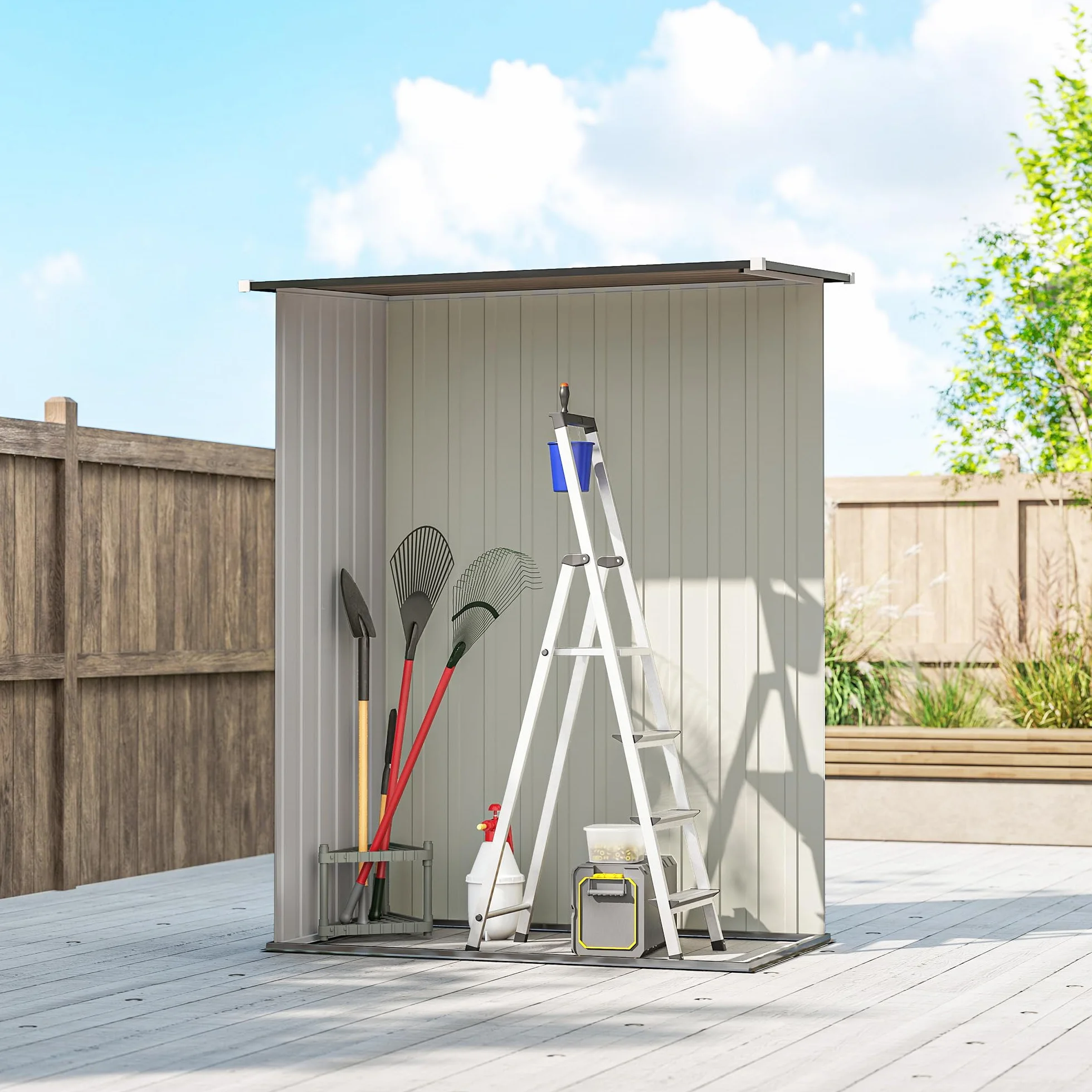 Outsunny Caseta de Jardín 1,07 m² 142x84x189 cm Cobertizo Exterior Metálico con Cerradura Marrón
