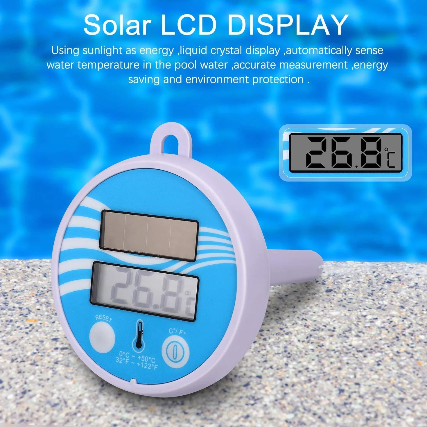 Termómetro Piscina Flotante Solar Digital con Cuerda Pantalla LCD