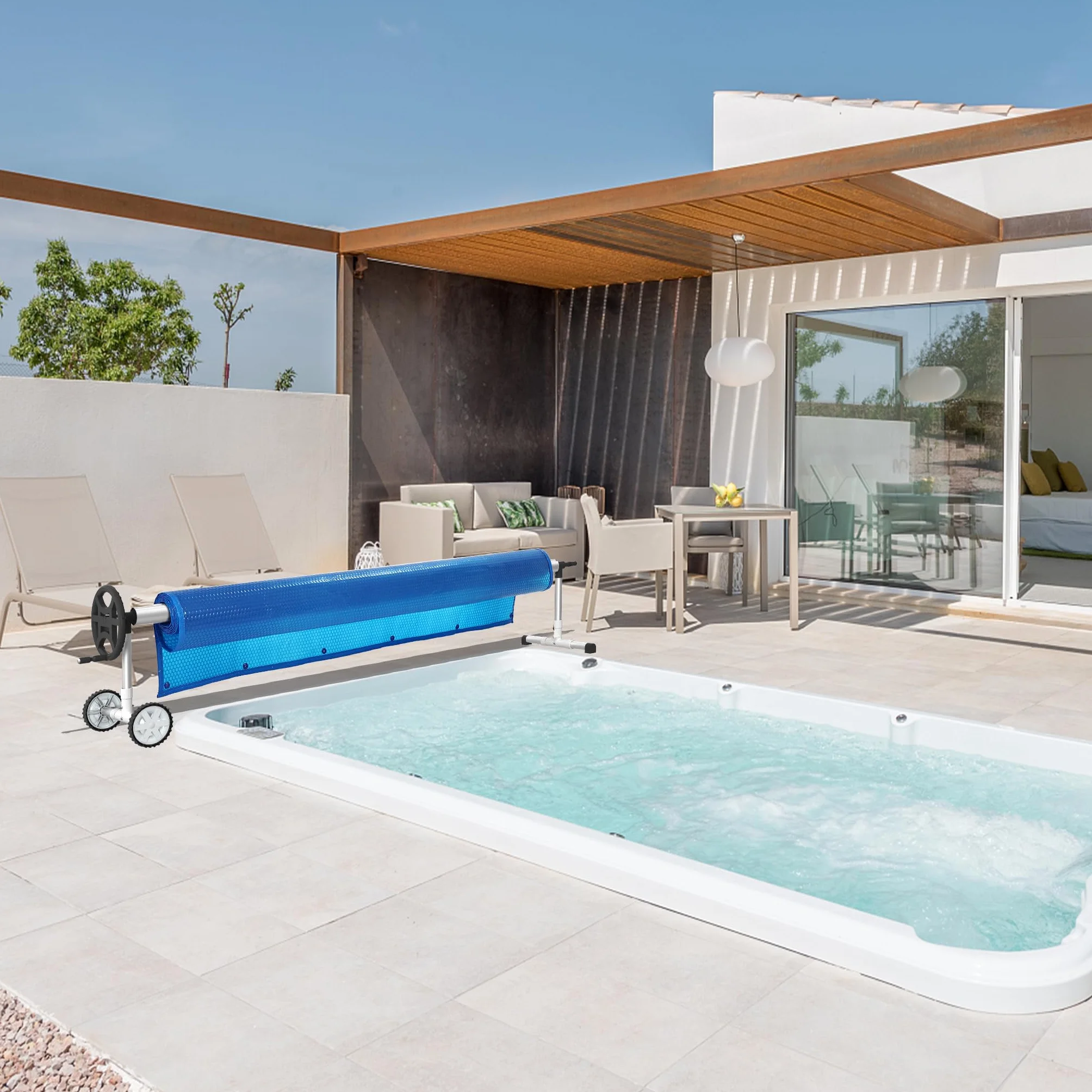 Enrollador de piscina de aluminio 300-570 cm resistente a la intemperie para lona solar