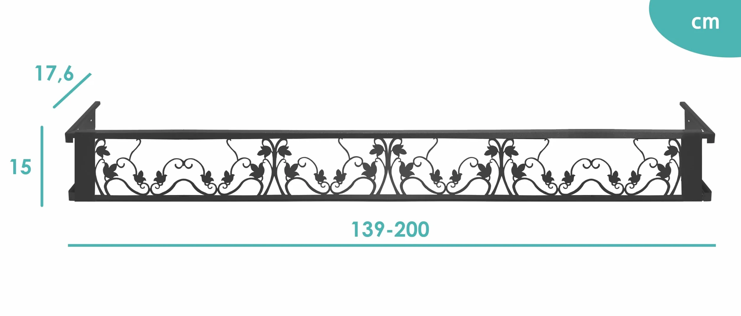 Balconcillo para Macetas, Balconcillo para Plantas, Portamacetas Ventana, Protector de macetas, Modelo Floral Extensible 140-200 cm, Blanco