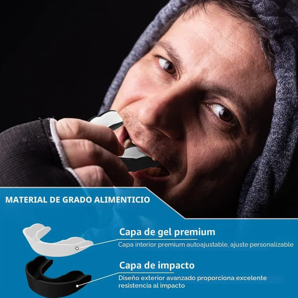 Flintronic Protector Bucal Deportivo Adultos para MMA Boxeo Kickboxing Hockey Fútbol Negro Blanco
