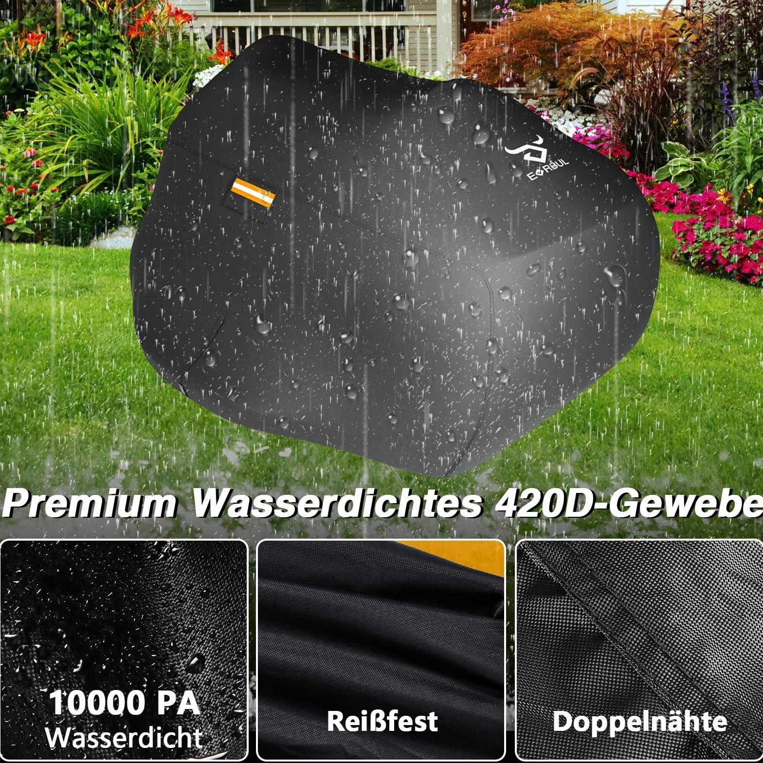 EVRBUL Cubierta para cortacésped resistente al agua 420D, resistente a los rayos UV, a prueba de polvo, para el almacenamiento de cortadoras de césped al aire libre, con bolsa de almacenamiento