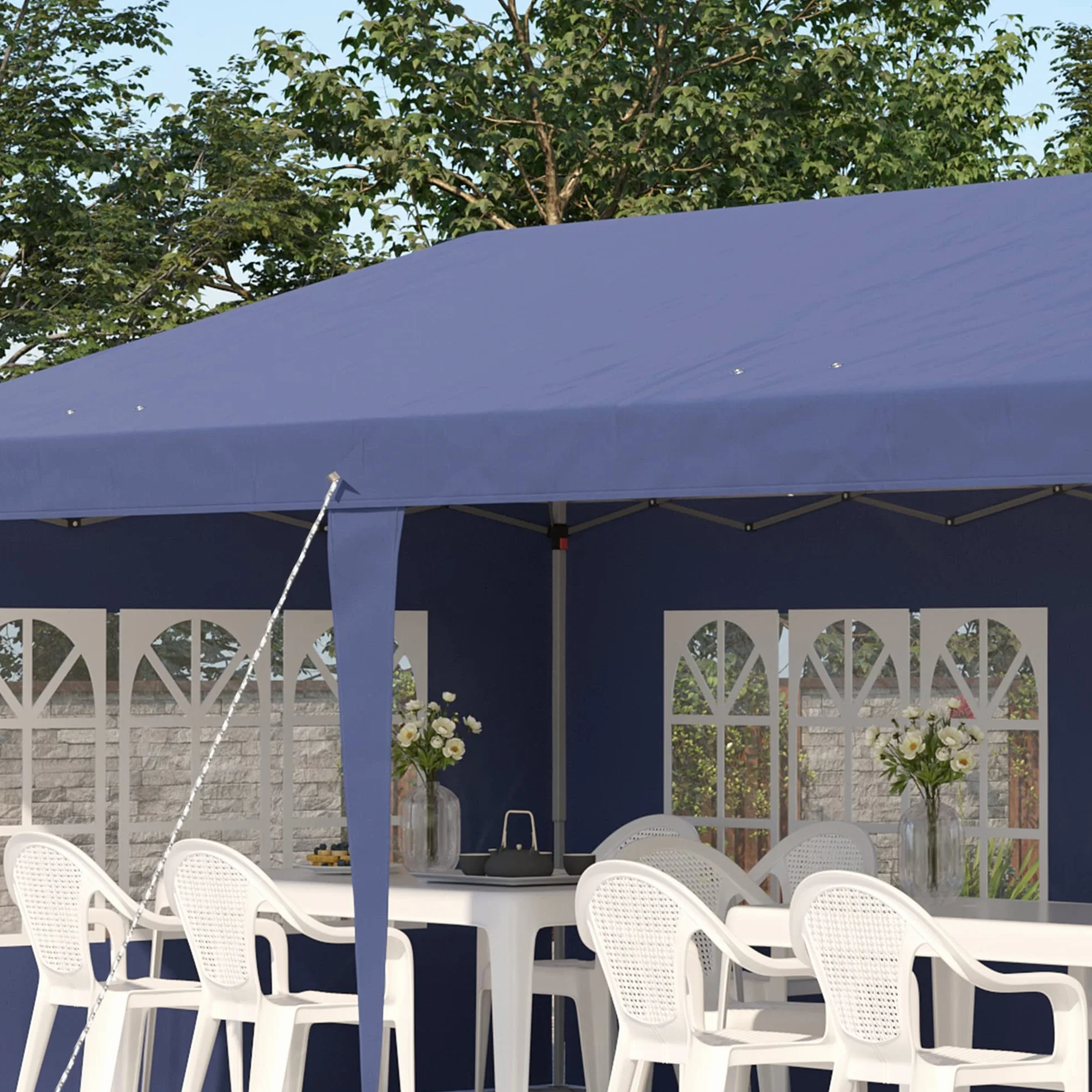 Outsunny Carpa Plegable 6x3 m, Pop-up, con 4 Laterales Desmontables, Cenador de Jardín con 4 Ventanas Visibles y Bolsa de Transporte, Impermeable, Anti-UV, Gazebo para Camping, Fiestas, Exterior Azul