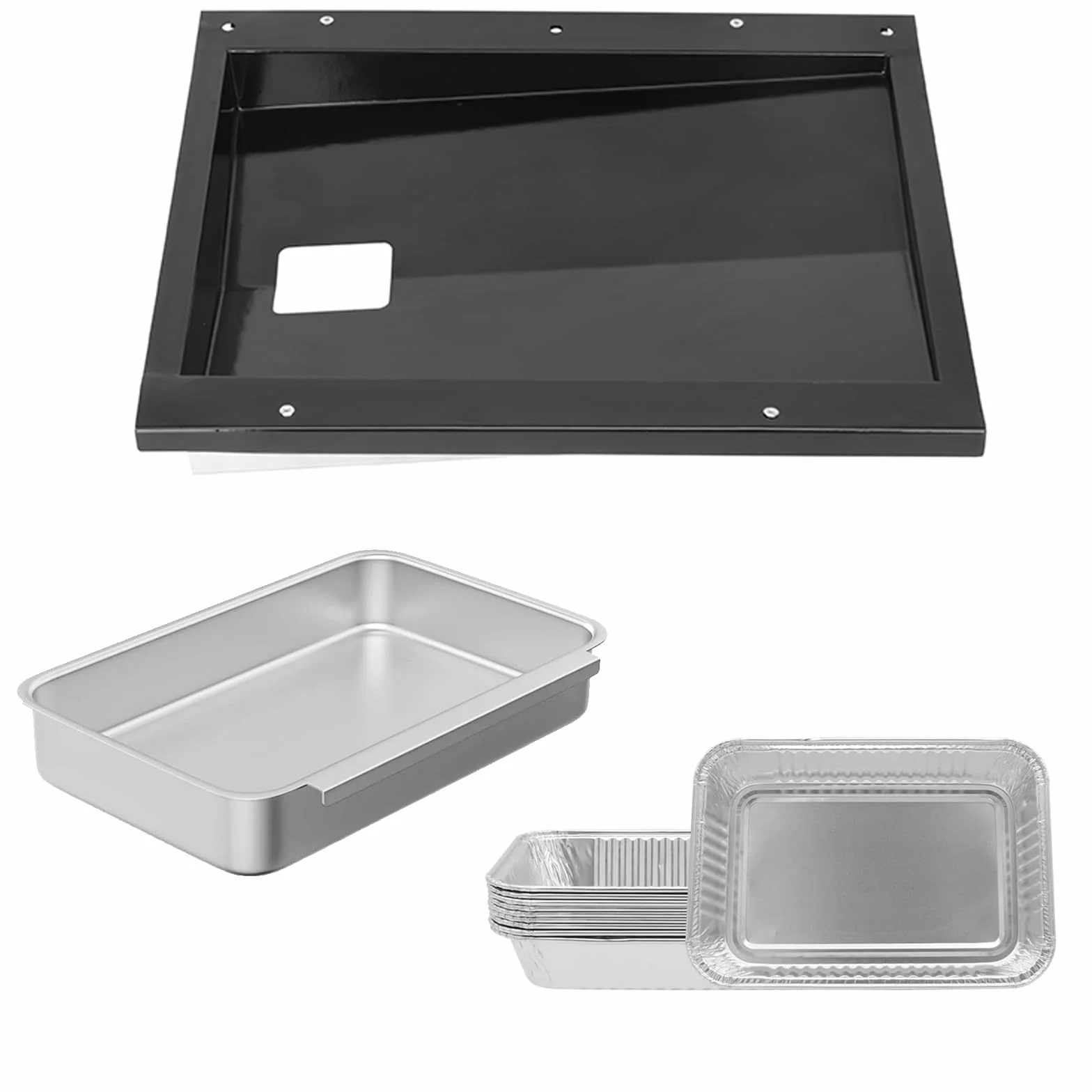 WELL GRILL Piezas de repuesto para barbacoas de gas Weber Spirit 200 Series, 69803, bandeja colectora de grasa con bandeja de goteo de acero inoxidable 83156 y bandejas de aluminio 6415 para Spirit