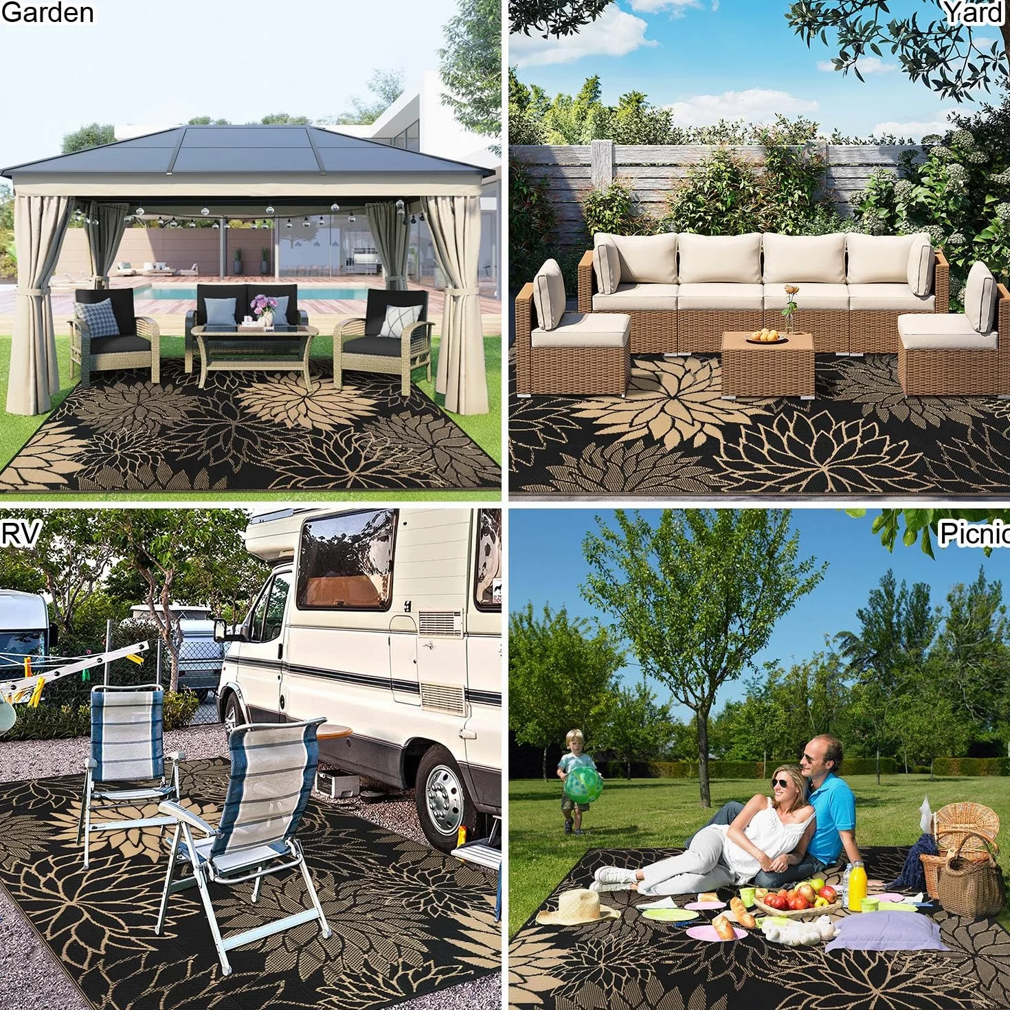 SHACOS Alfombra Exterior Impermeable Reversible 270 x 360 cm Grande para Patios Jardines Camping