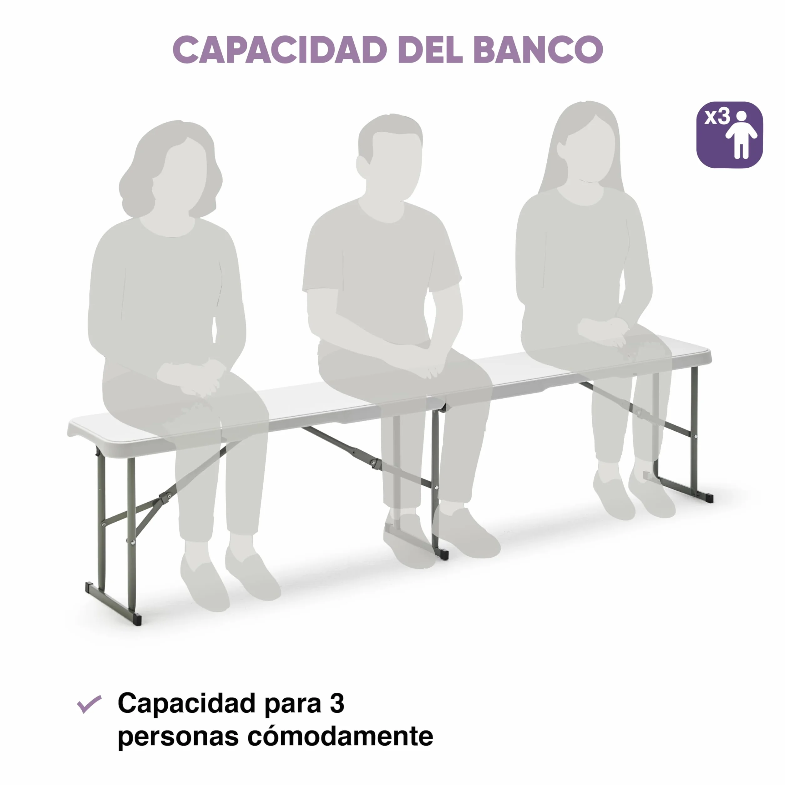 KG KITGARDEN Banco Plegable Portátil Multifuncional 180x28x43cm Blanco