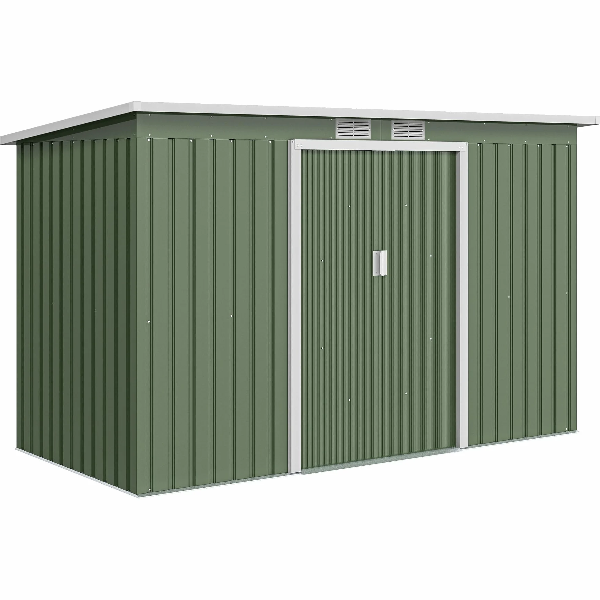 Outsunny Caseta Jardín Exterior 3,2 m² 280x130x172 cm Cobertizo Metálico Puerta Corredera Techo Inclinado Verde