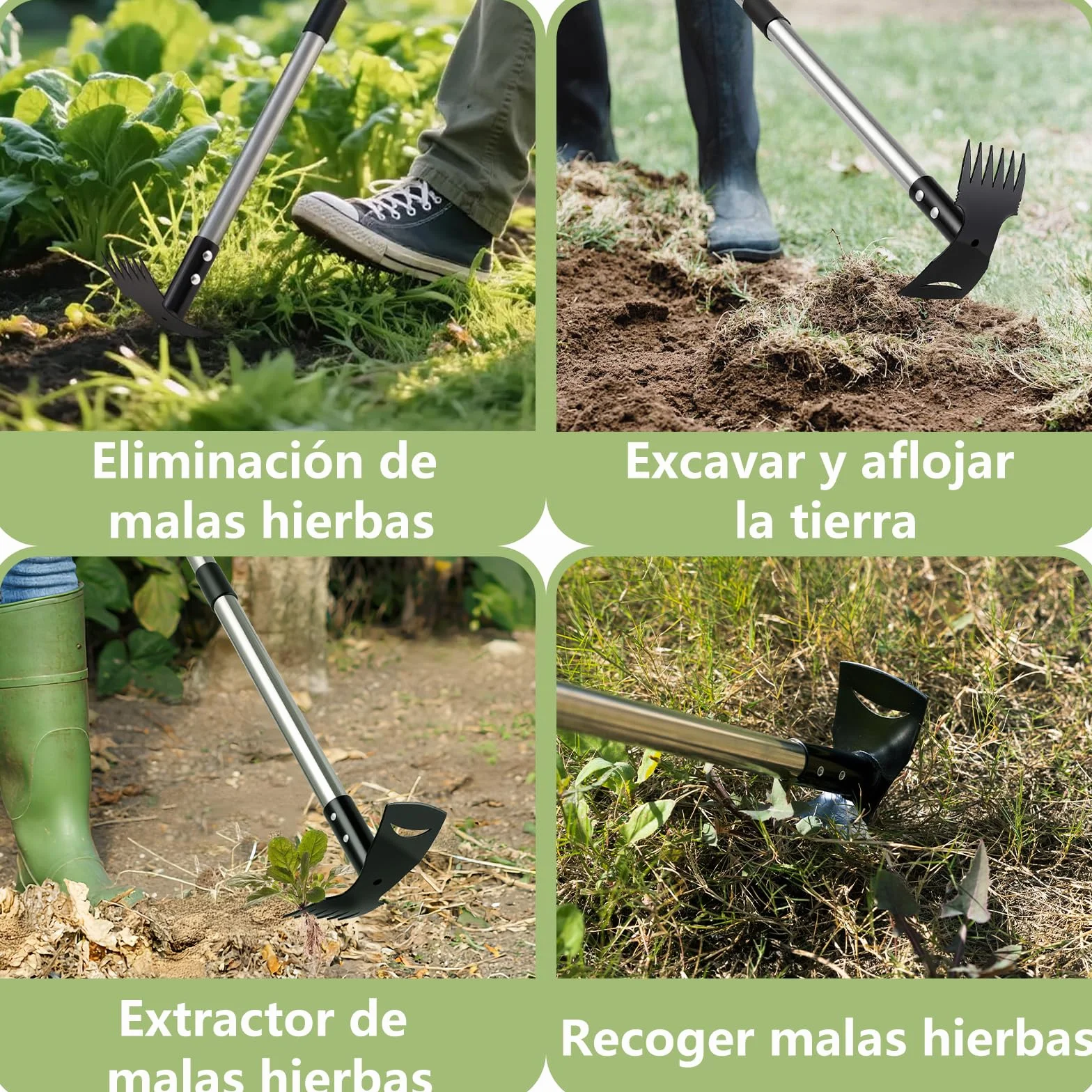 Mitclear Extractor de Malezas Mango Largo 148cm 2 en 1 Rastrillo Azada Desmalezador Manual
