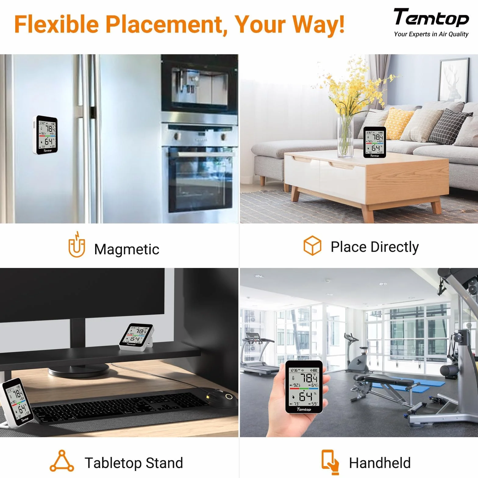 Temtop T1 Medidor de Humedad Digital Termómetro Interior Higrómetro Bluetooth con Alertas
