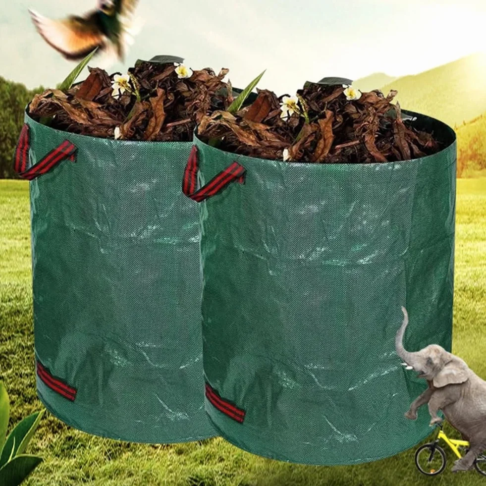 Bolsas de basura de jardín grandes de 120 L, reutilizables, contenedores de recogida de desechos de hojas para patio, malas hierbas y hierba, contenedores de jardín duraderos para almacenamiento y