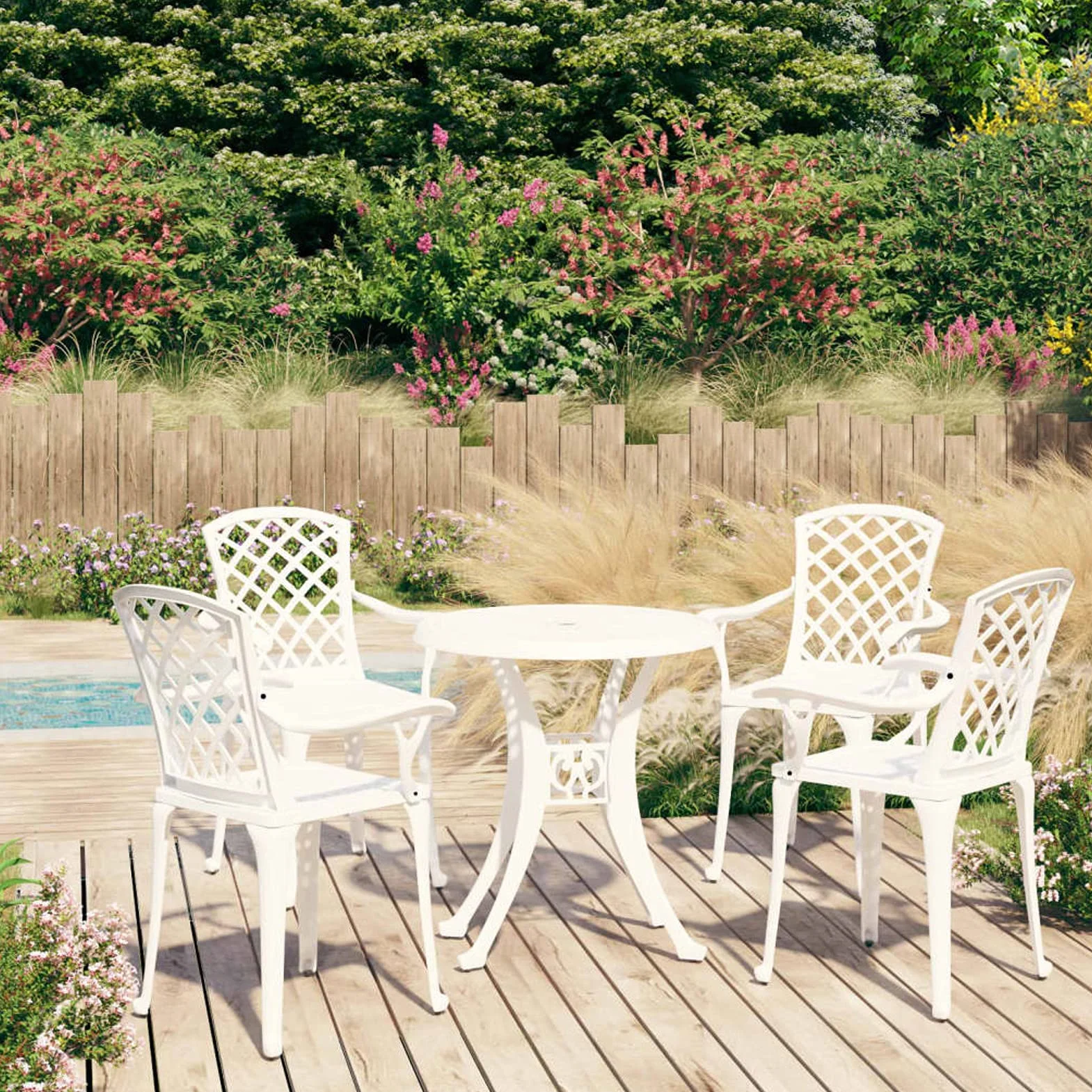 5 Piezas Bistro Set Mesa y Sillas Aluminio Fundido Blanco Jardin