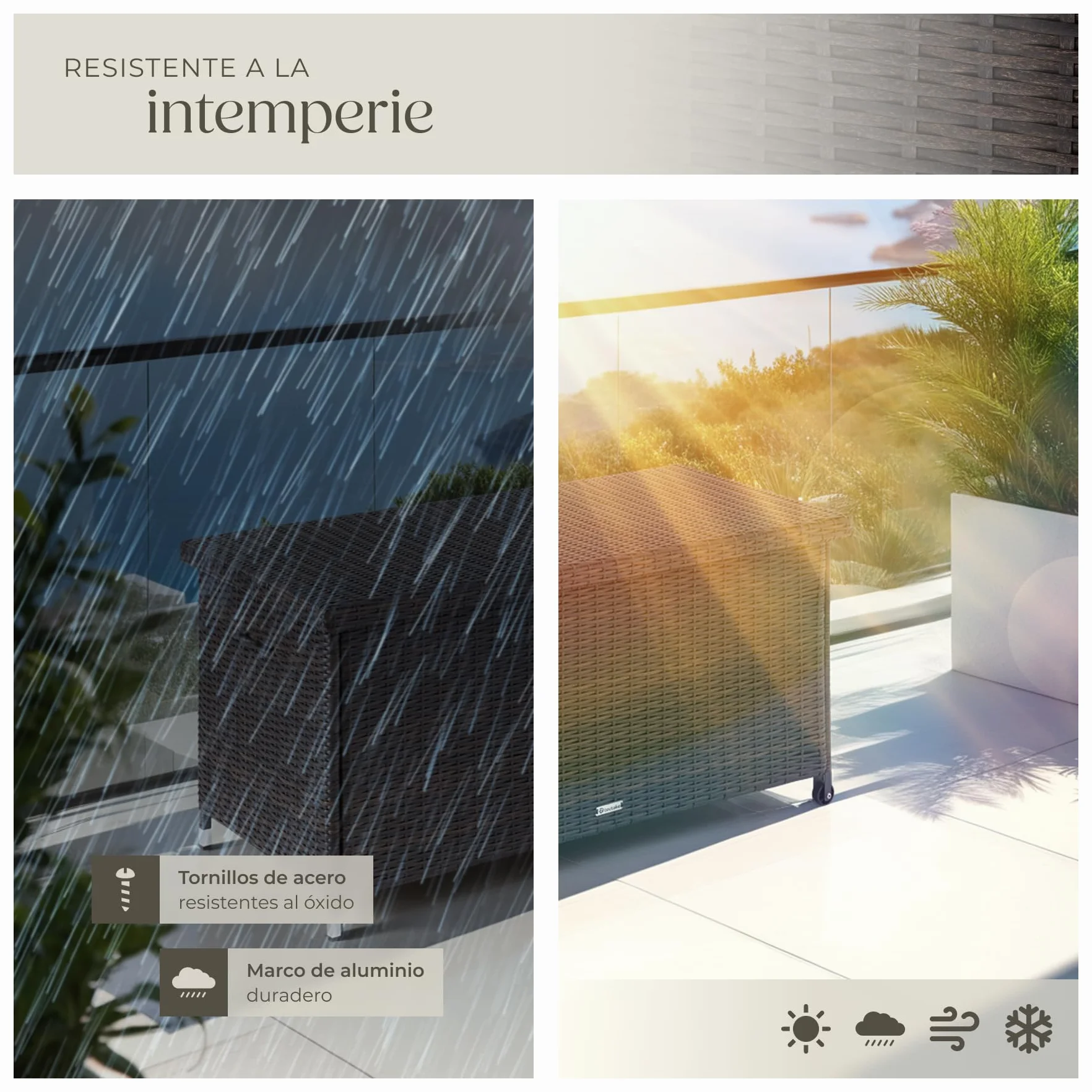 tectake Baúl de Almacenaje Exterior Polirratán 270L 121x56x60 cm